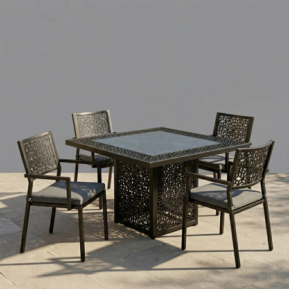 Conjunto de mesa y sillas de aluminio con vidrio templado