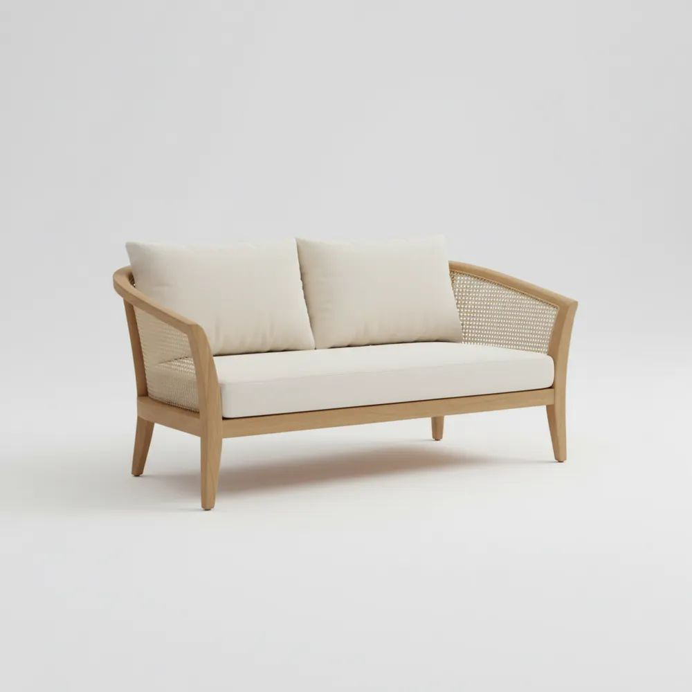 Sofá de Madera de Haya con Cojines Crema