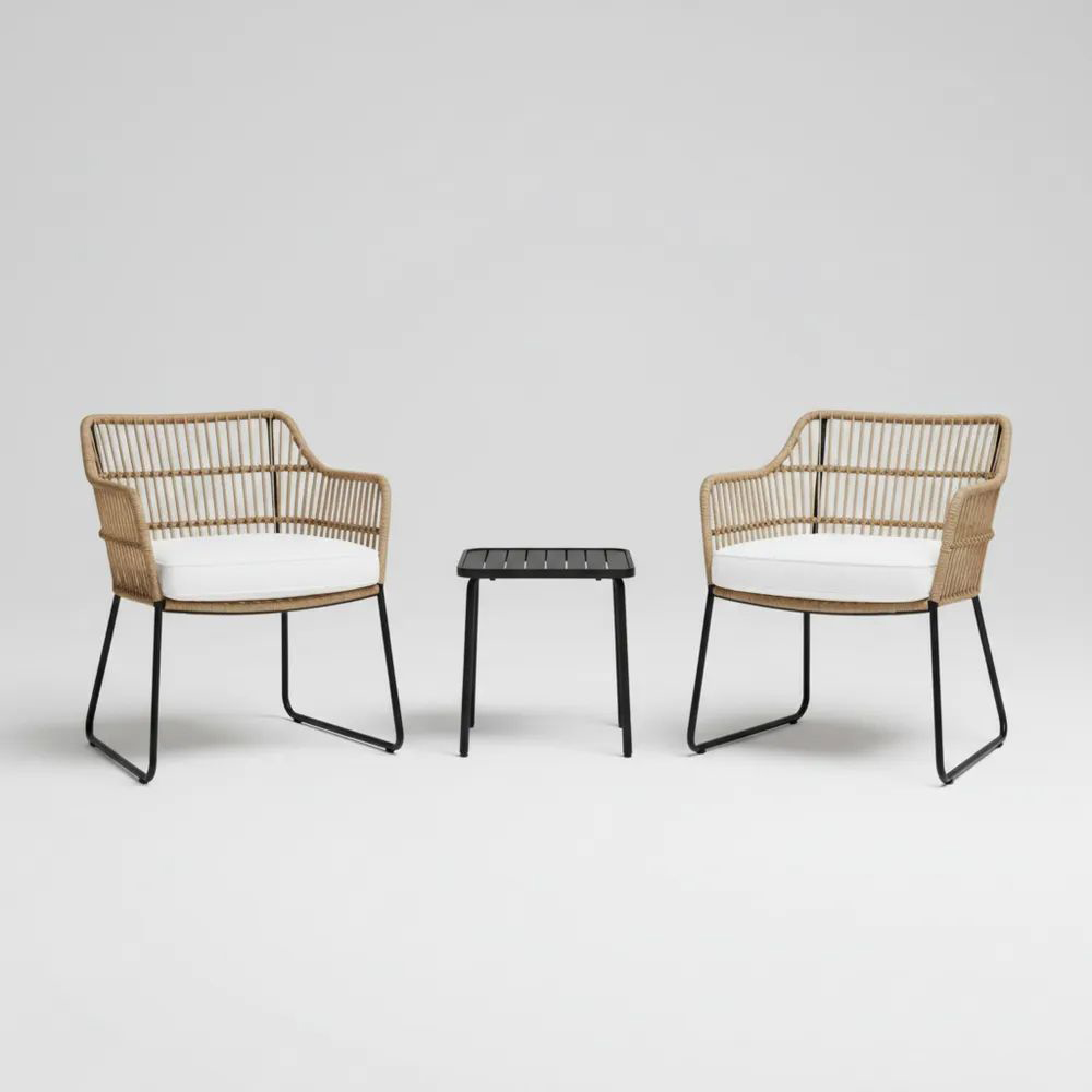 Conjunto de muebles de exterior 3 piezas de ratán sintético y aluminio