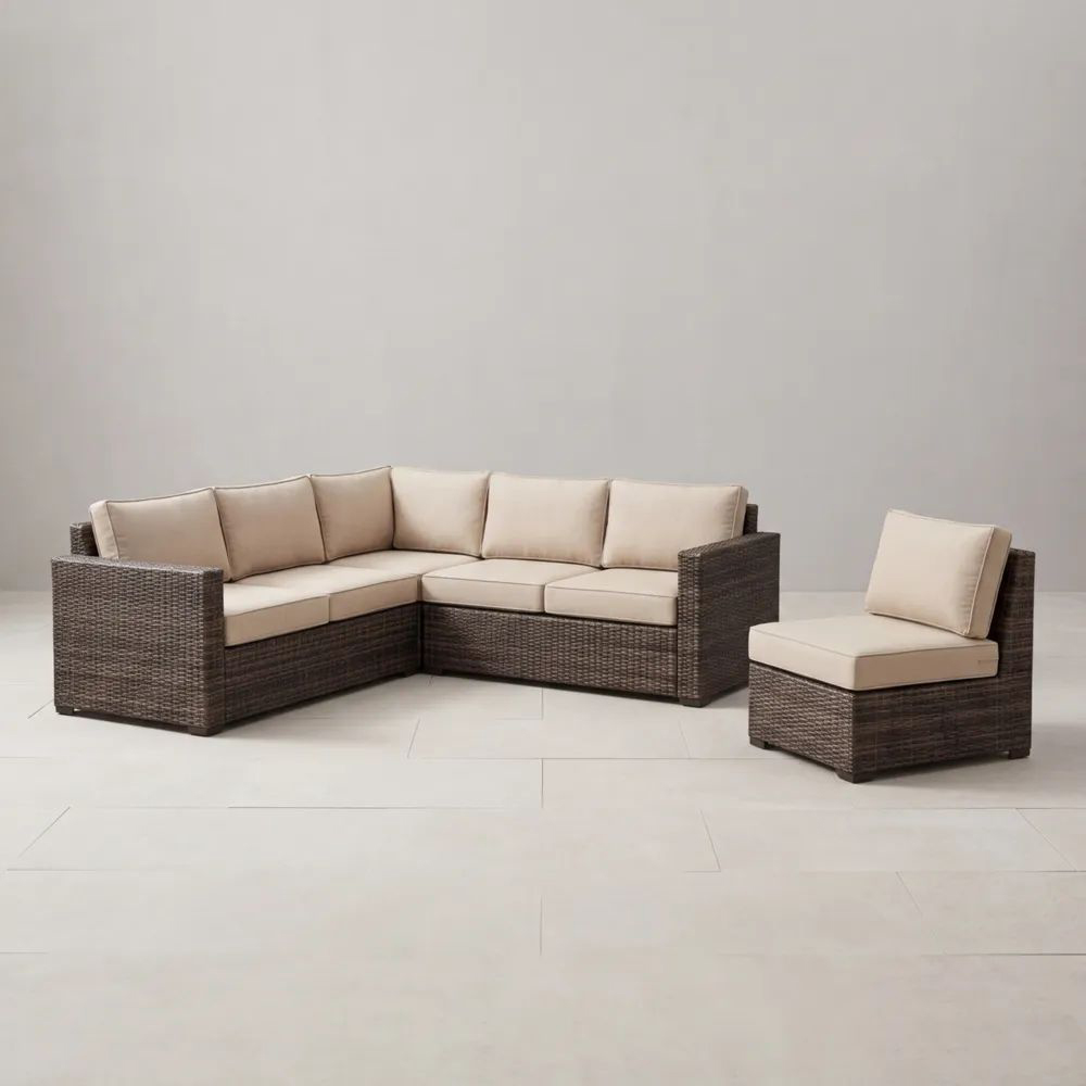 Conjunto de Sofá Seccional de Ratán Sintético con Cojines Beige