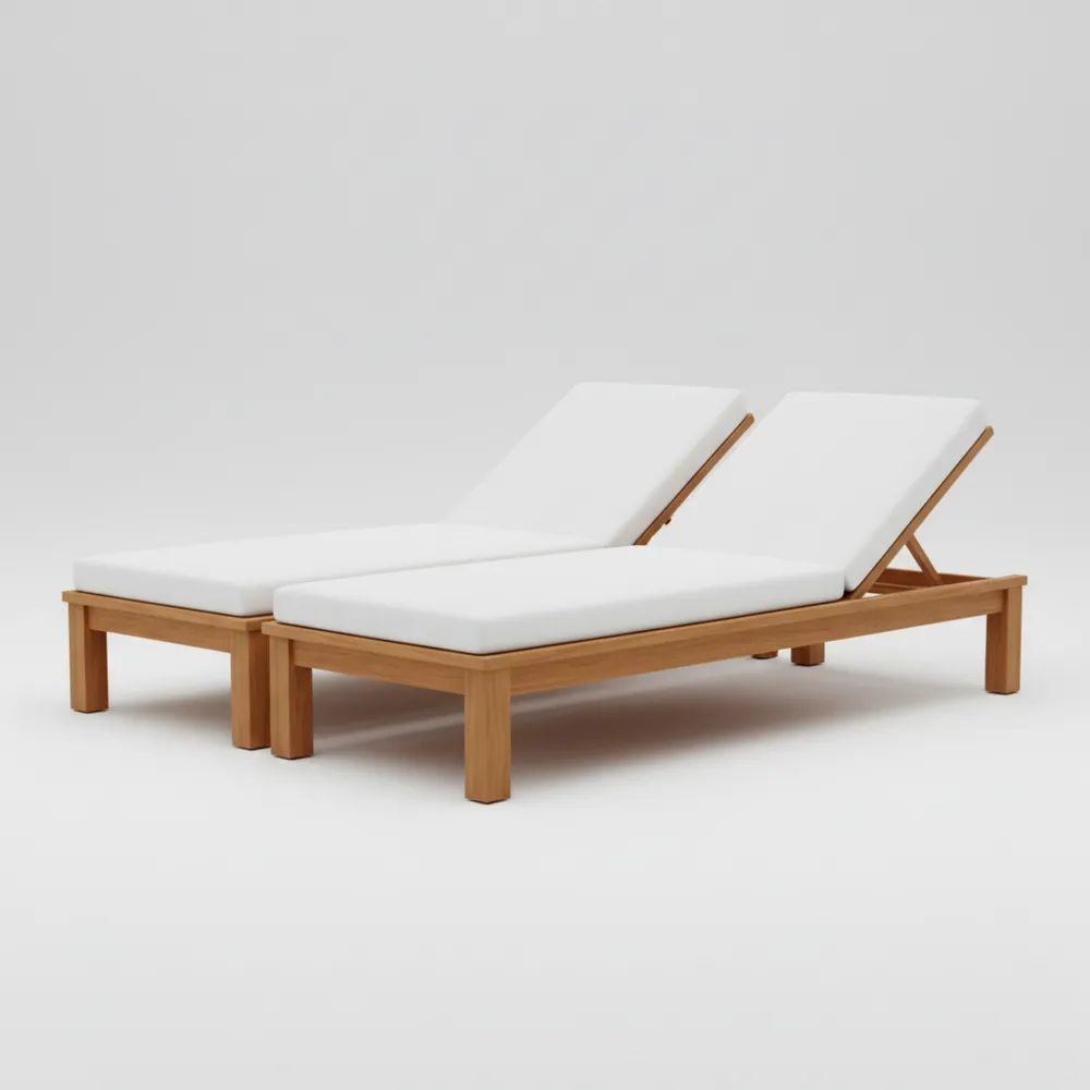 Tumbonas Dobles de Teca con Cojines Blancos