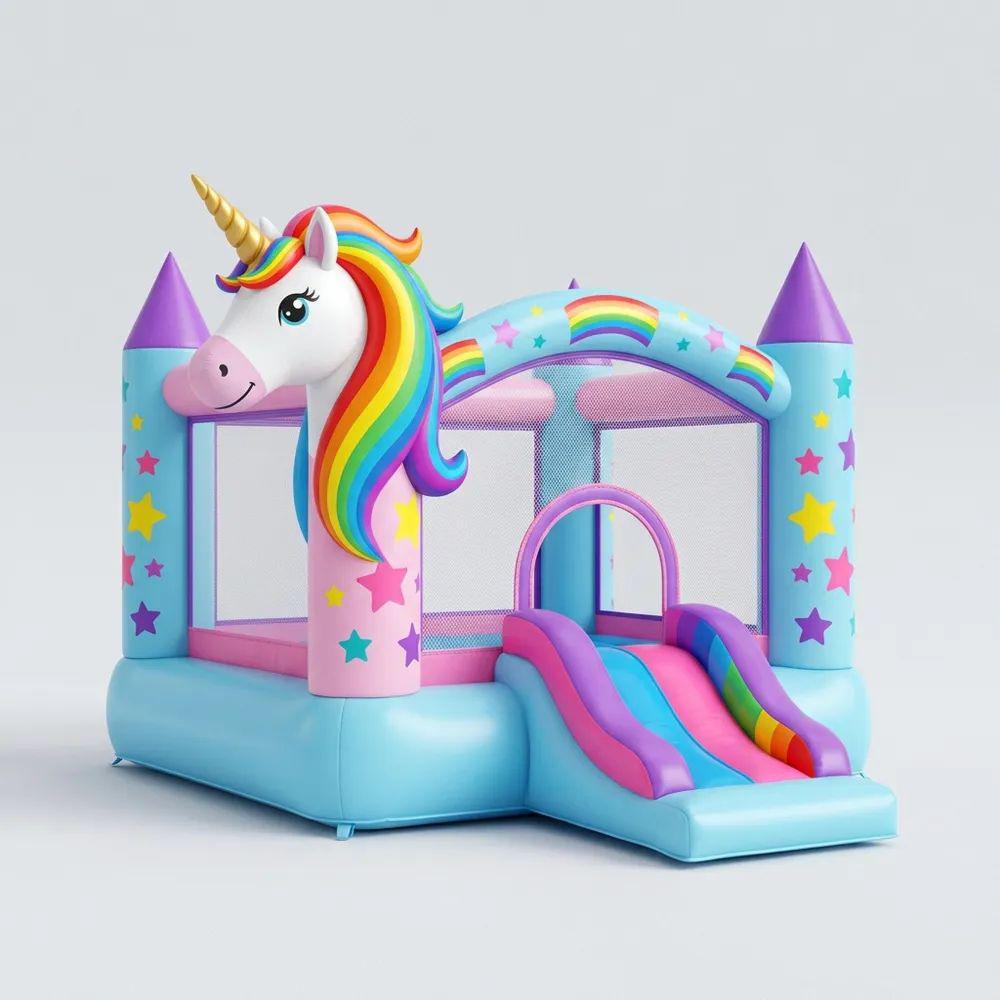 Castillo Hinchable Infantil de PVC con Diseño de Unicornio y Tobogán