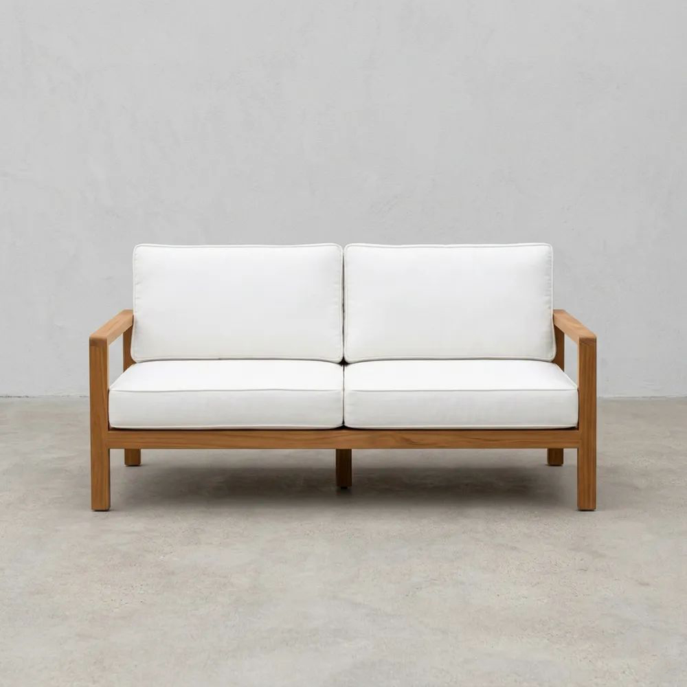 Sofá de Roble y Cojines de Poliéster Blanco