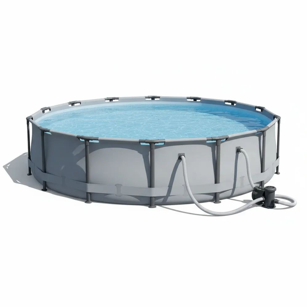 Piscina Redonda de Acero Galvanizado y PVC con Bomba Diámetro 366 cm, altura 76 cm.