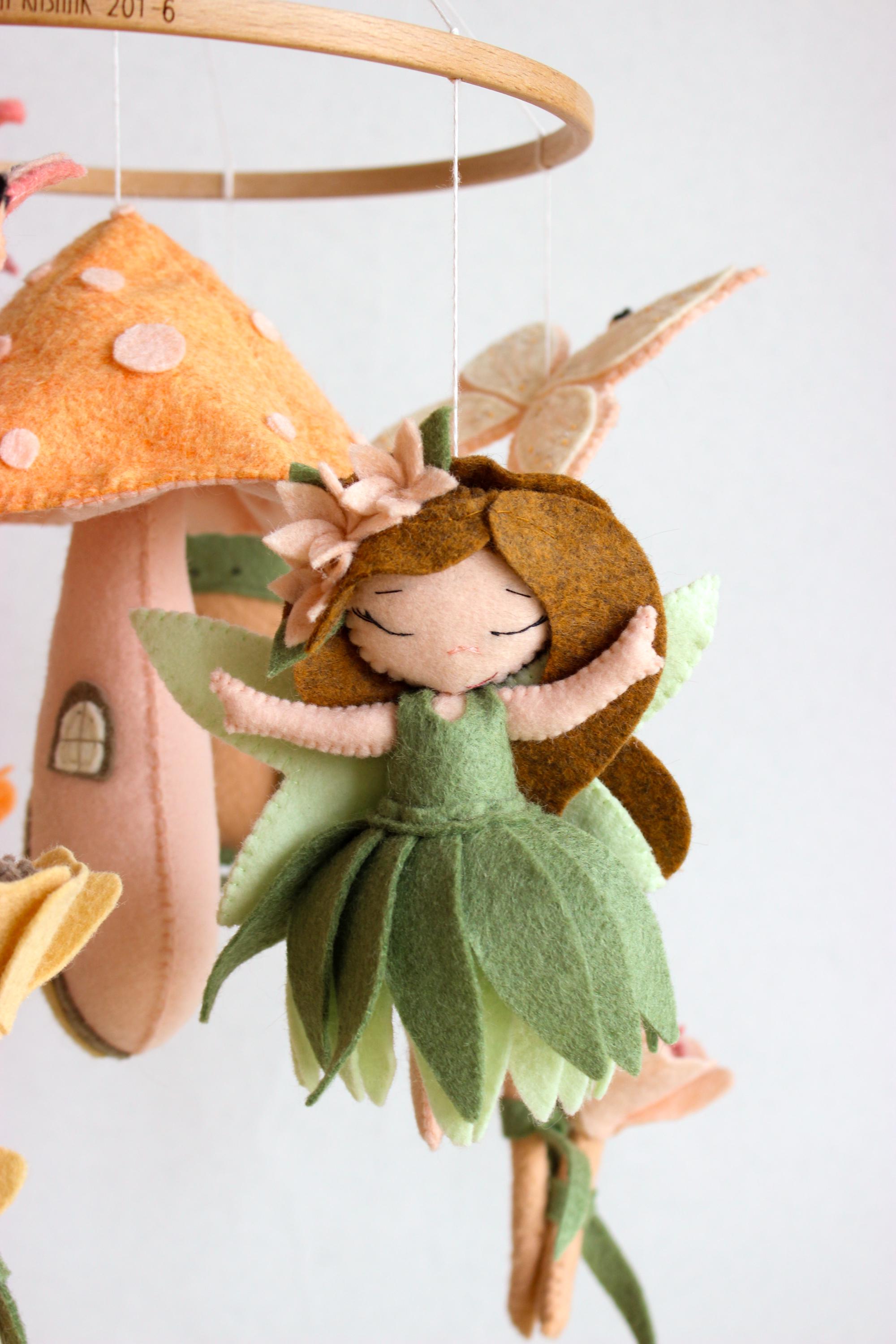 Woodland Fairy Mobile Mushroom Butterfly Garden Nursery Decor