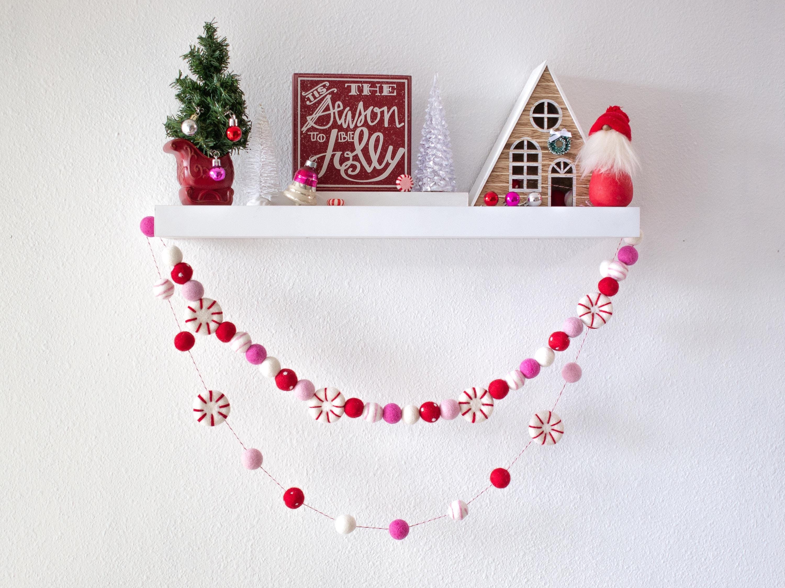 Felt Garland Peppermint Candy Pink Mantel Party Classroom Decor