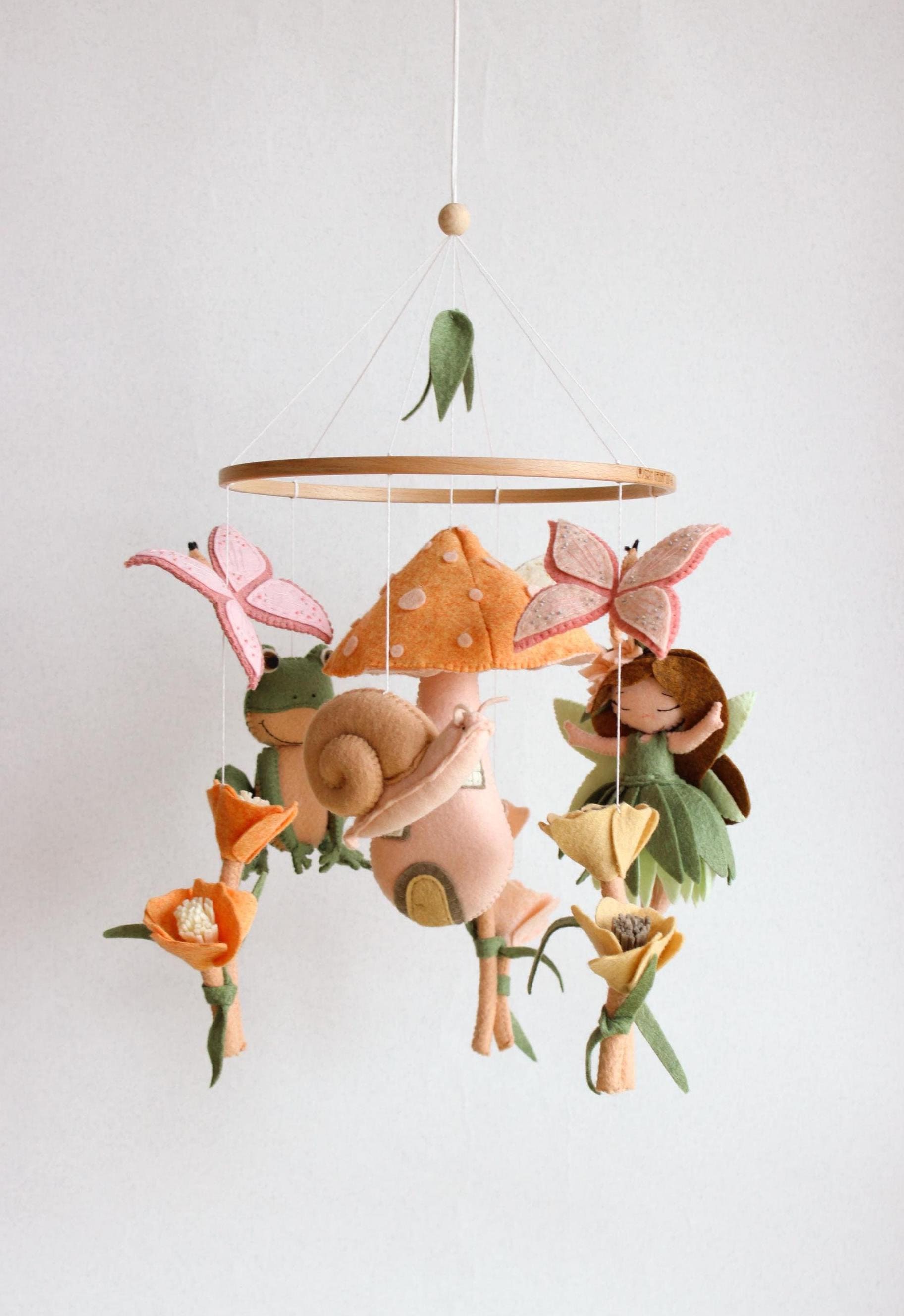 Woodland Fairy Mobile Mushroom Butterfly Garden Nursery Decor