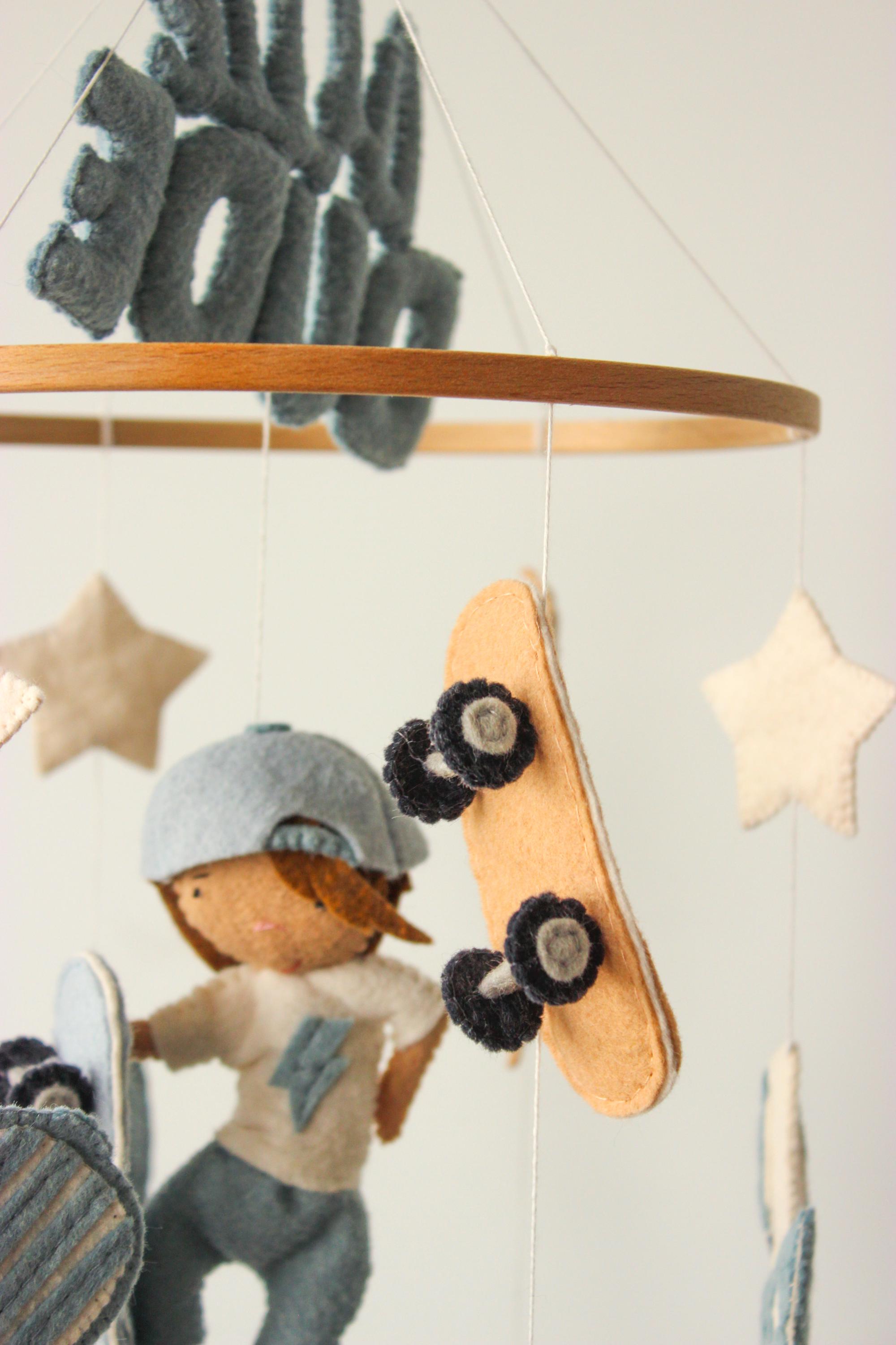 Cool Baby Boy Mobile Skateboard Checkered Nursery Decor