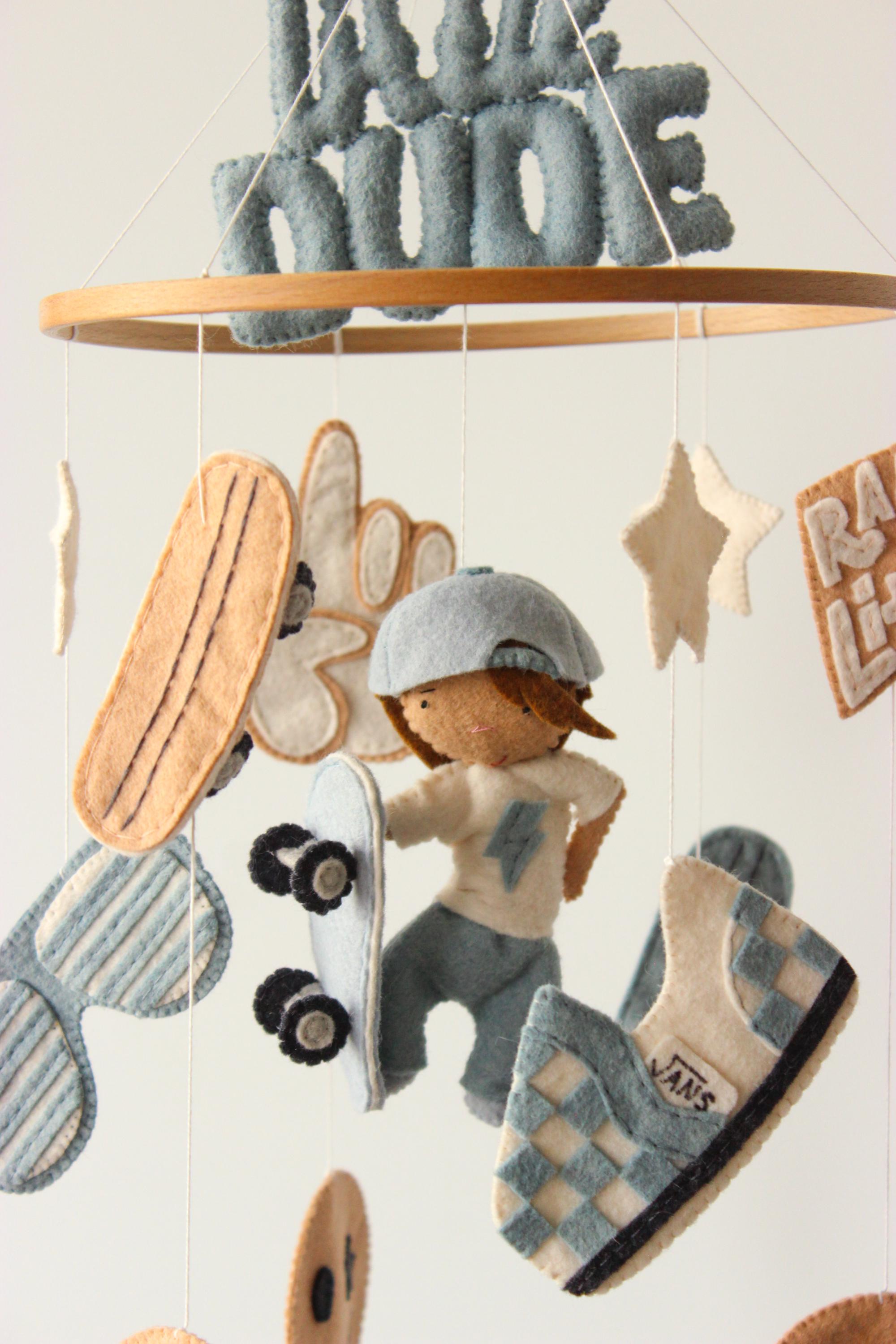 Cool Baby Boy Mobile Skateboard Checkered Nursery Decor