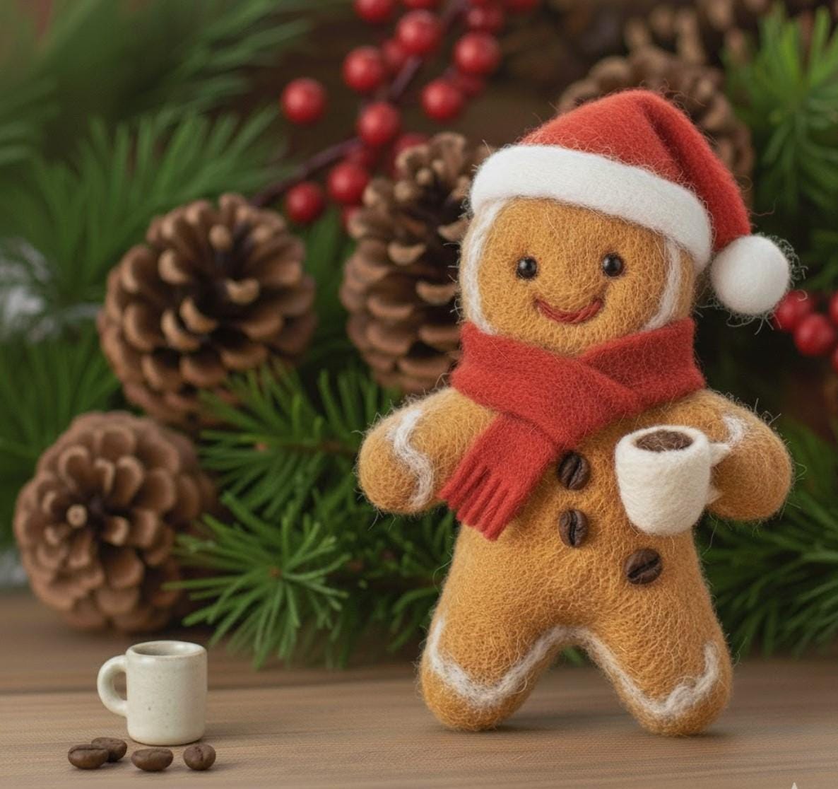 Handmade Wool Felt Gingerbread Man Ornament Coffee Decor