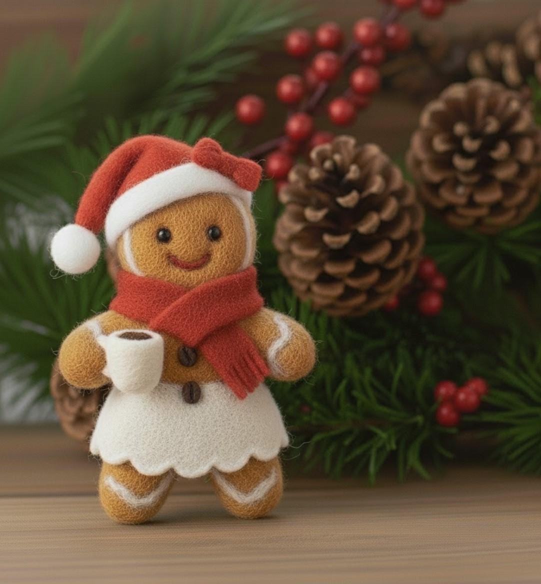 Handmade Wool Felt Gingerbread Man Ornament Coffee Decor