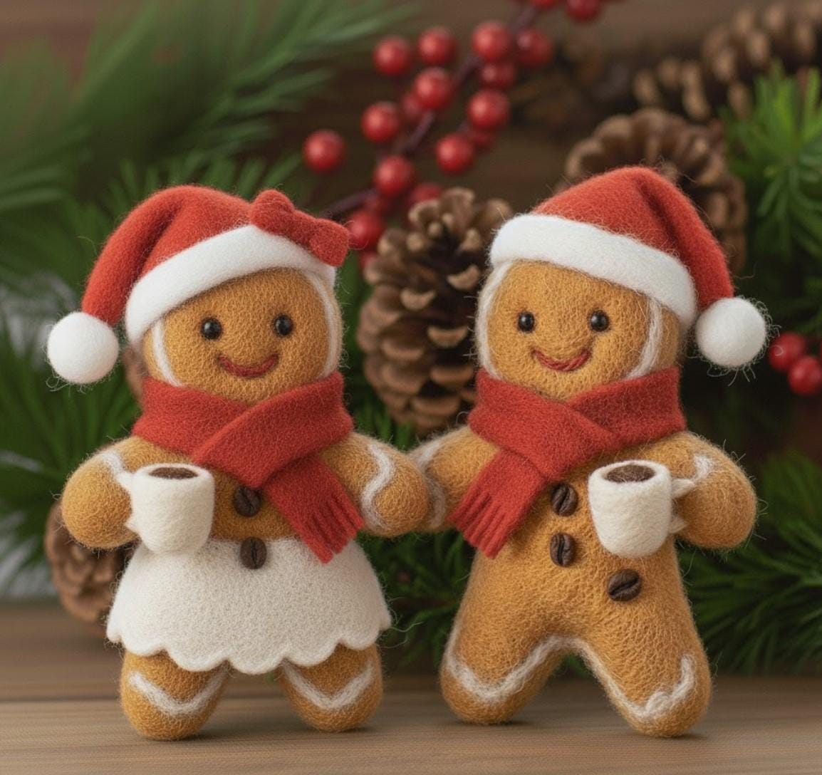 Handmade Wool Felt Gingerbread Man Ornament Coffee Decor