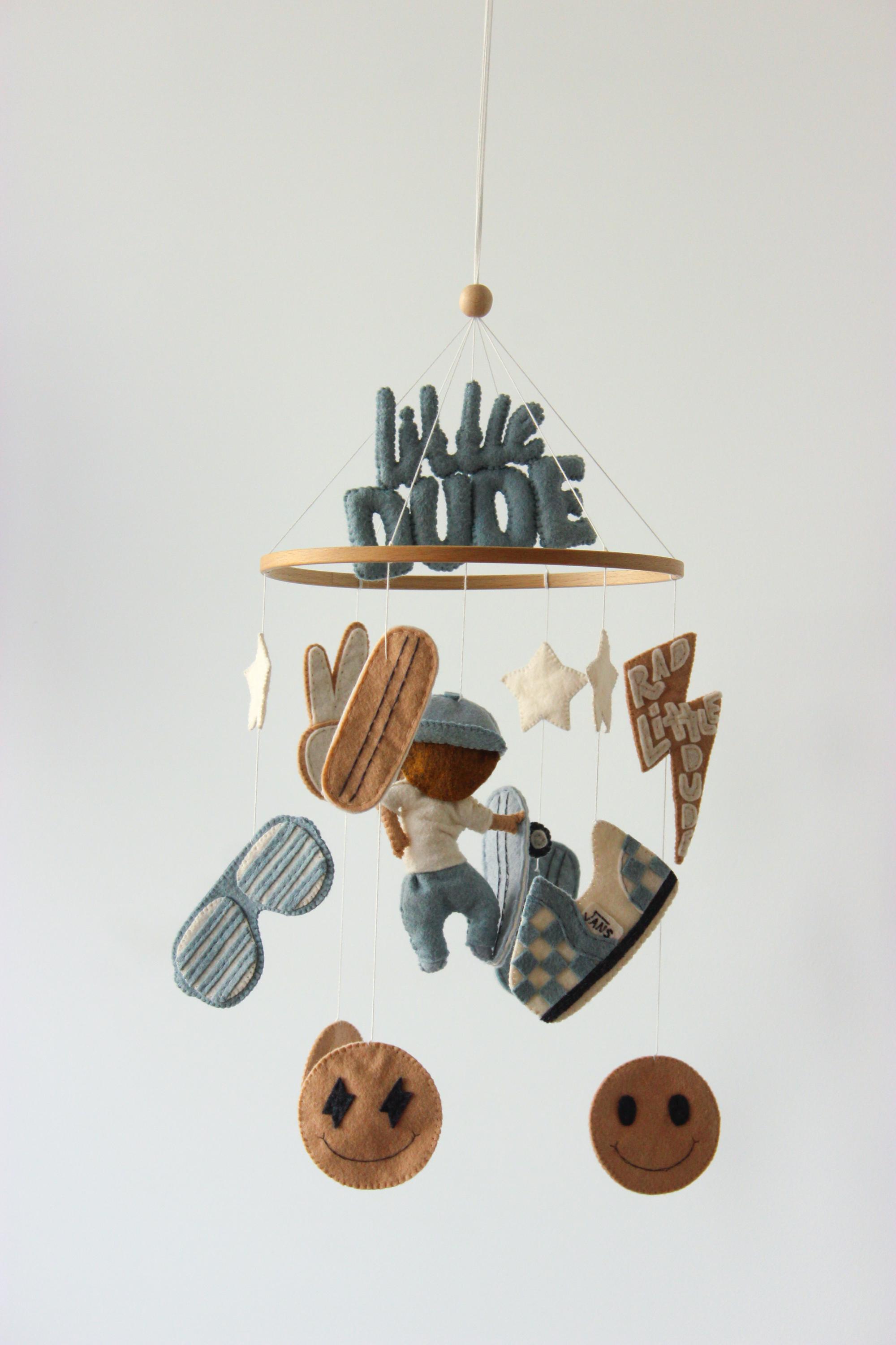 Cool Baby Boy Mobile Skateboard Checkered Nursery Decor