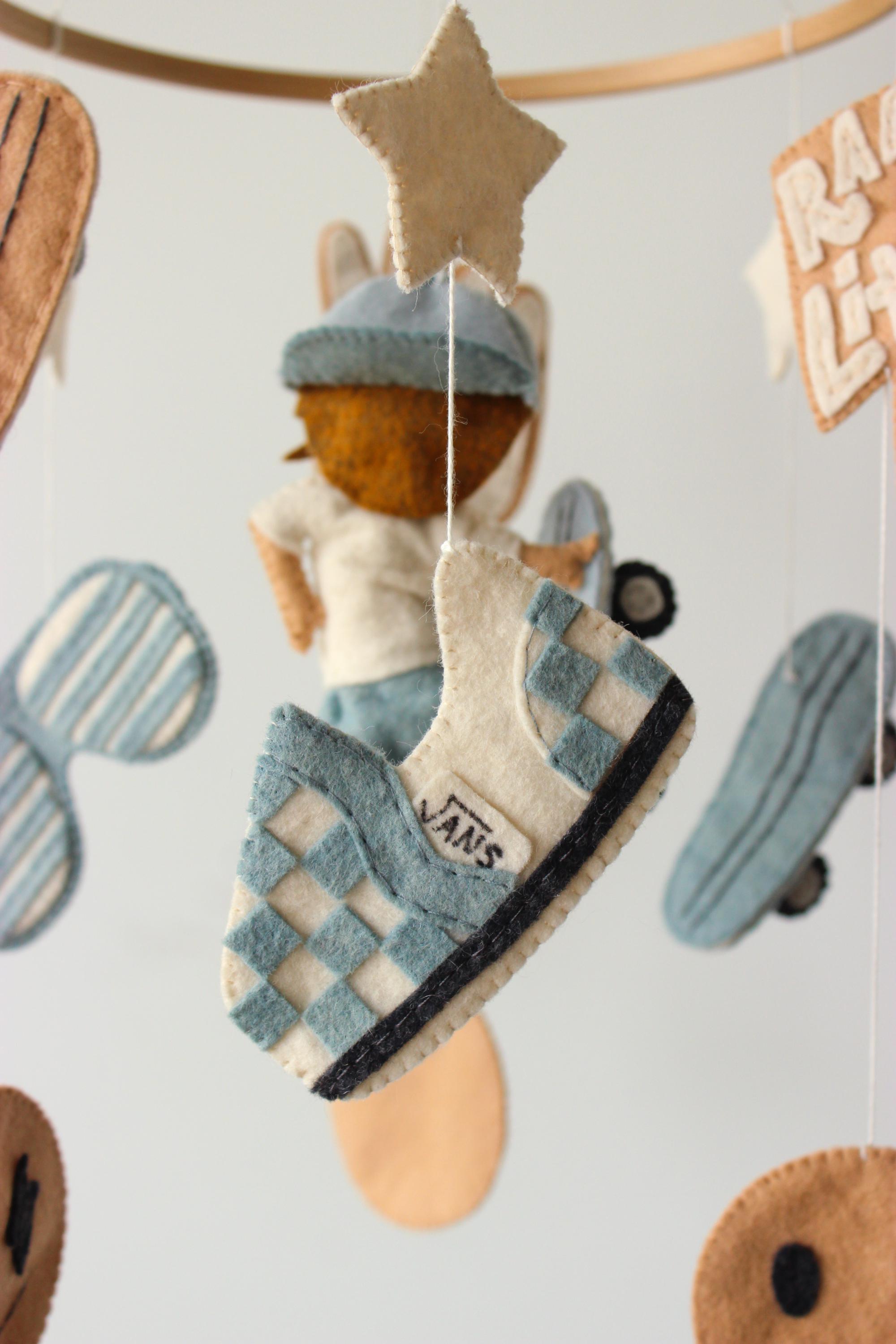 Cool Baby Boy Mobile Skateboard Checkered Nursery Decor