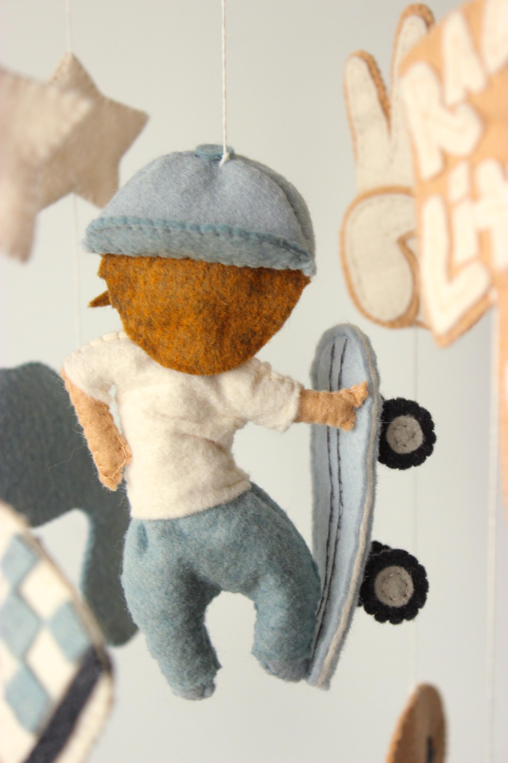 Cool Baby Boy Mobile Skateboard Checkered Nursery Decor