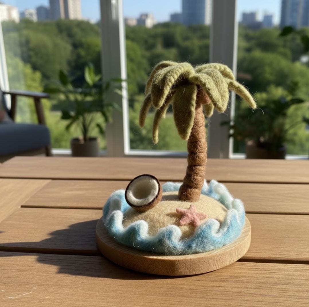 Needle Felted Palm Tree Island Handmade Tropical Ornament