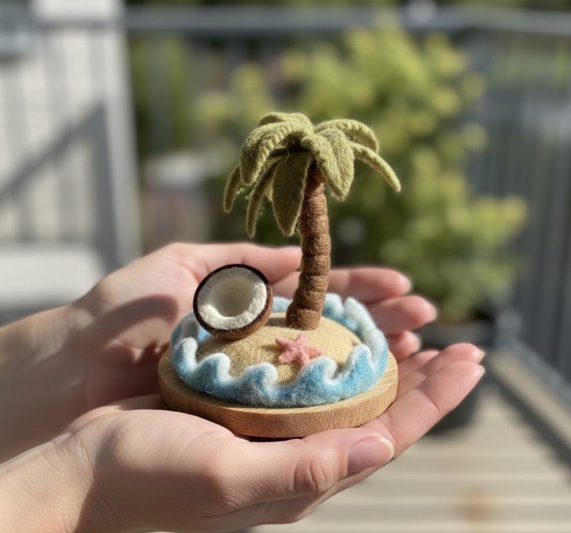 Needle Felted Palm Tree Island Handmade Tropical Ornament