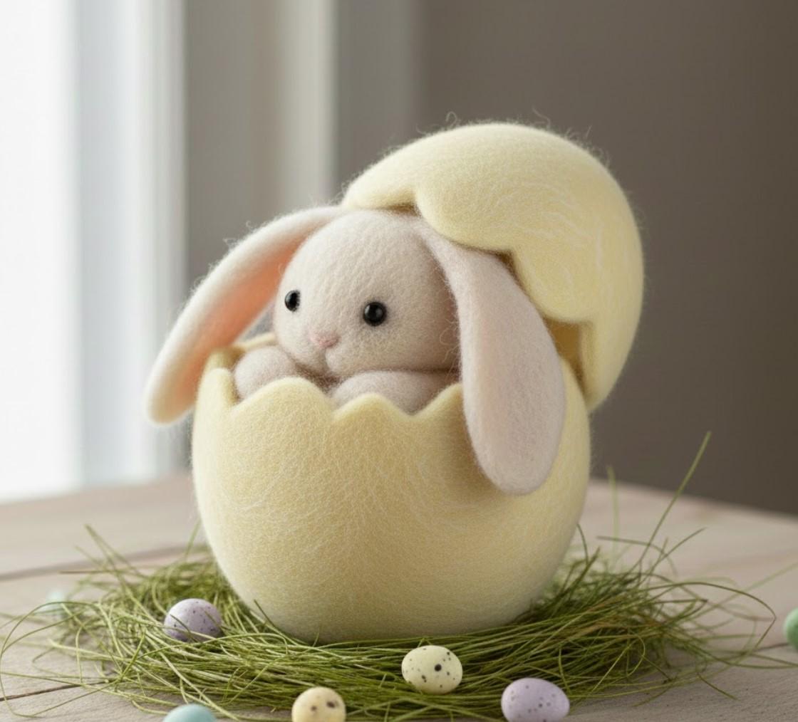 Needle Felted Wool Bunny Egg Ornament Handmade Rabbit Figurine Decoration