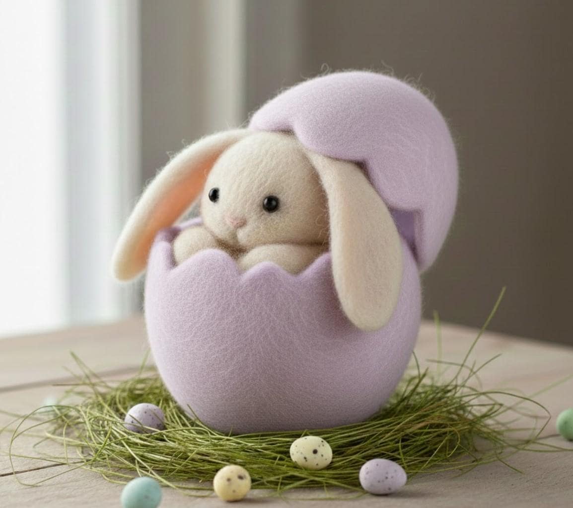 Needle Felted Wool Bunny Egg Ornament Handmade Rabbit Figurine Decoration