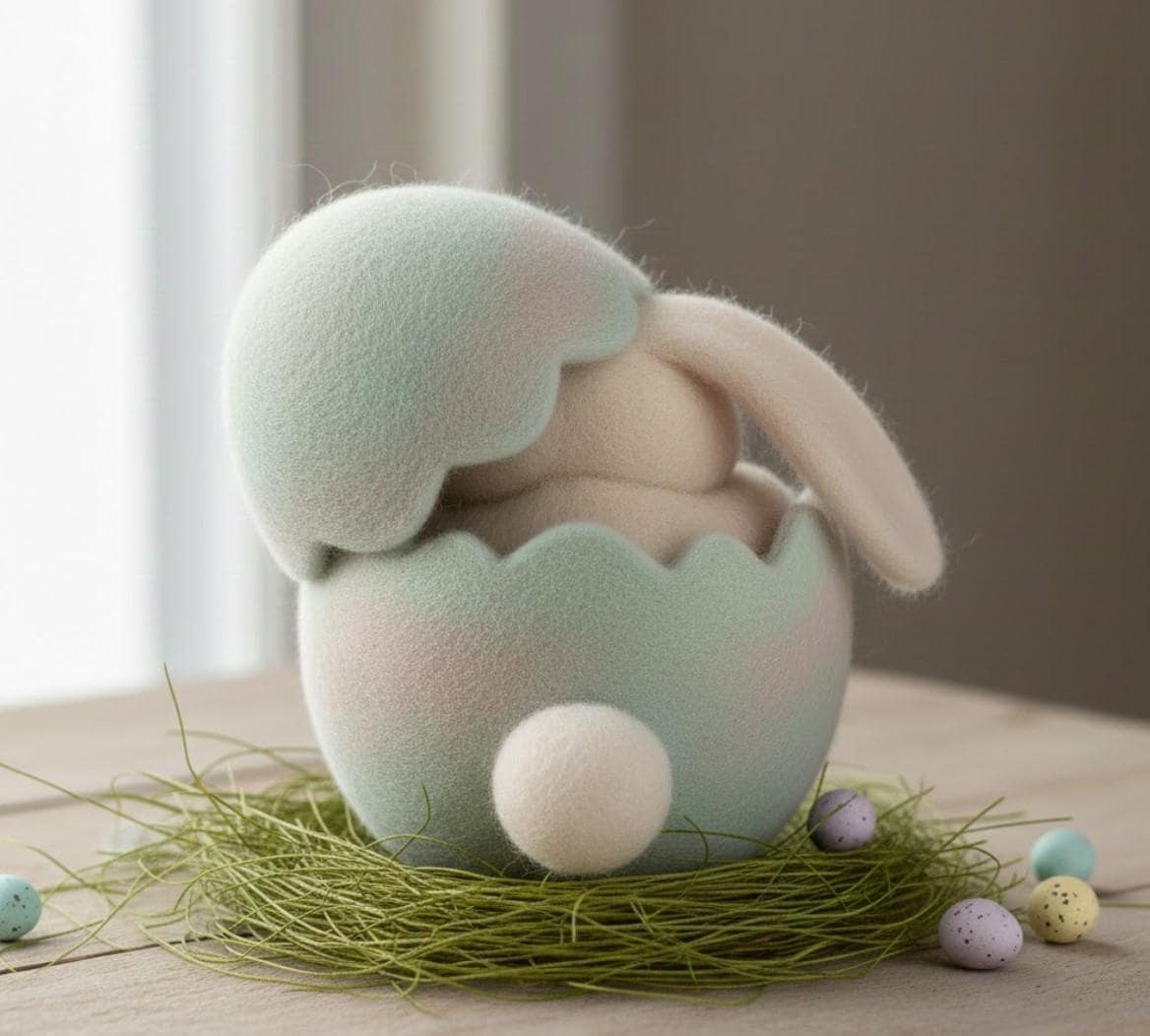 Needle Felted Wool Bunny Egg Ornament Handmade Rabbit Figurine Decoration