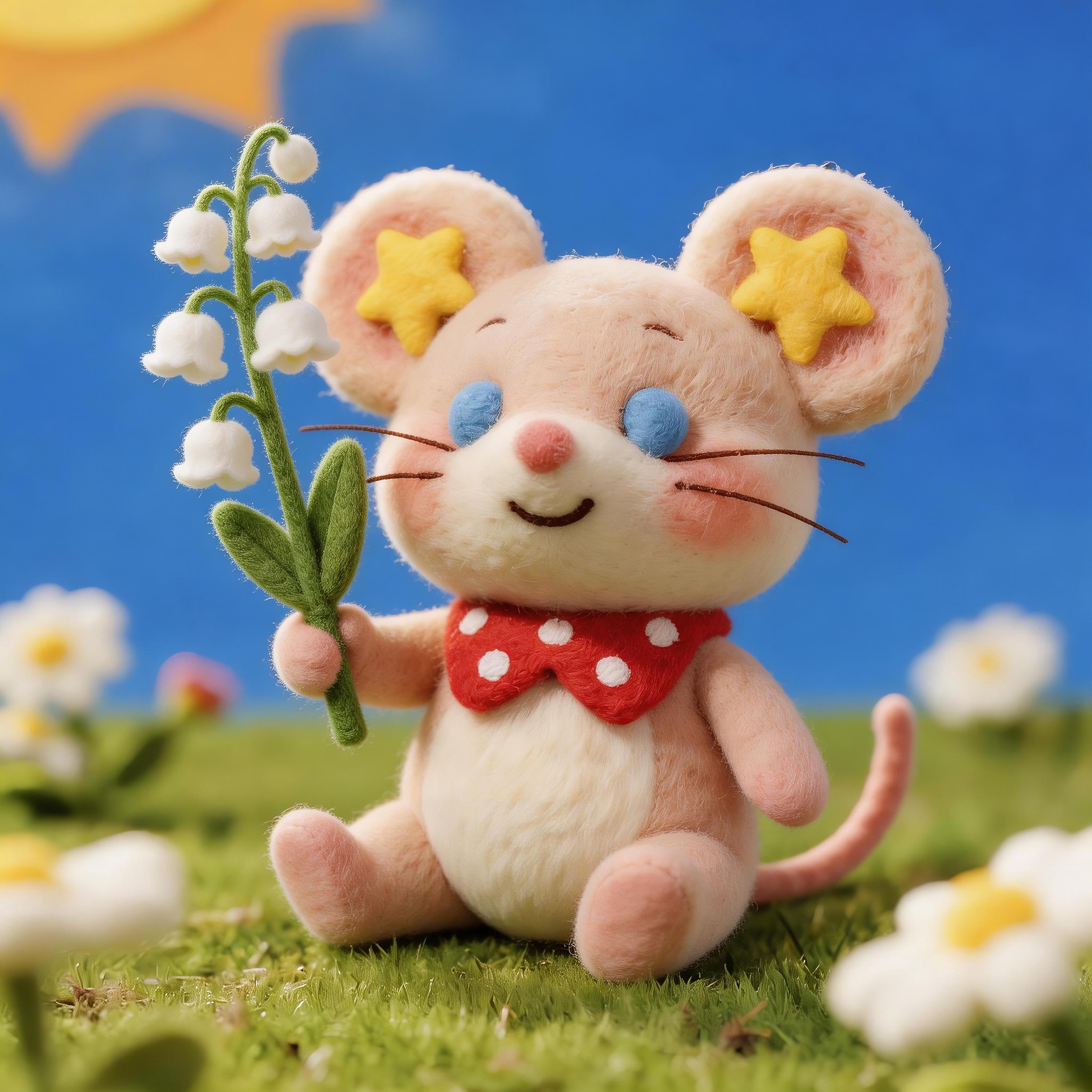 Wool Felt Mouse Flower Figurine Set