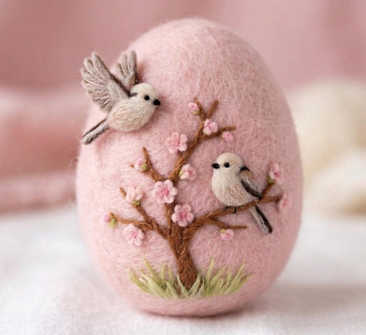 Needle Felted Wool Egg Ornament Handmade with Floral and Animal Design