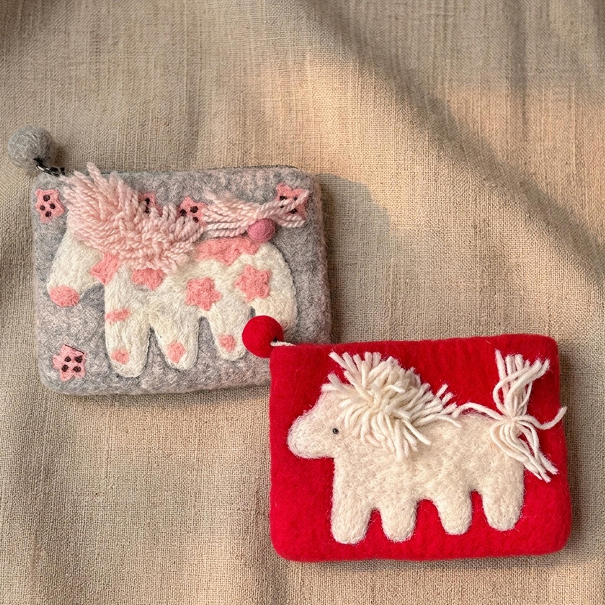 Handmade Wool Felt Horse Coin Purse Needle Felted Pony Pouch
