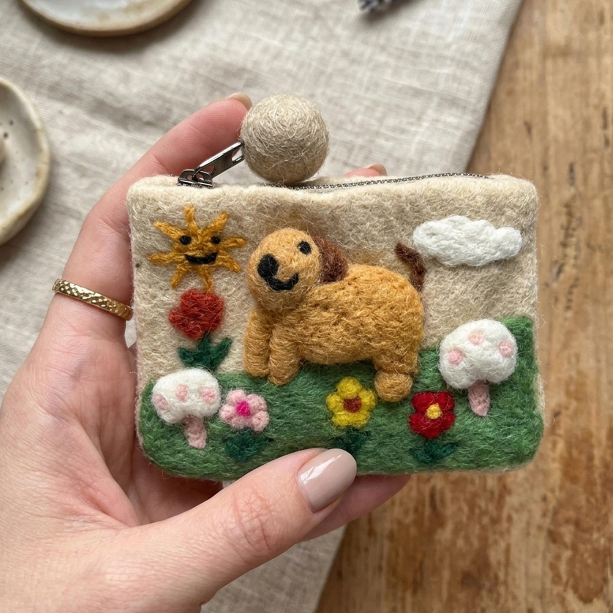 Handmade Wool Felt Dog Coin Purse Needle Felted Puppy Pouch
