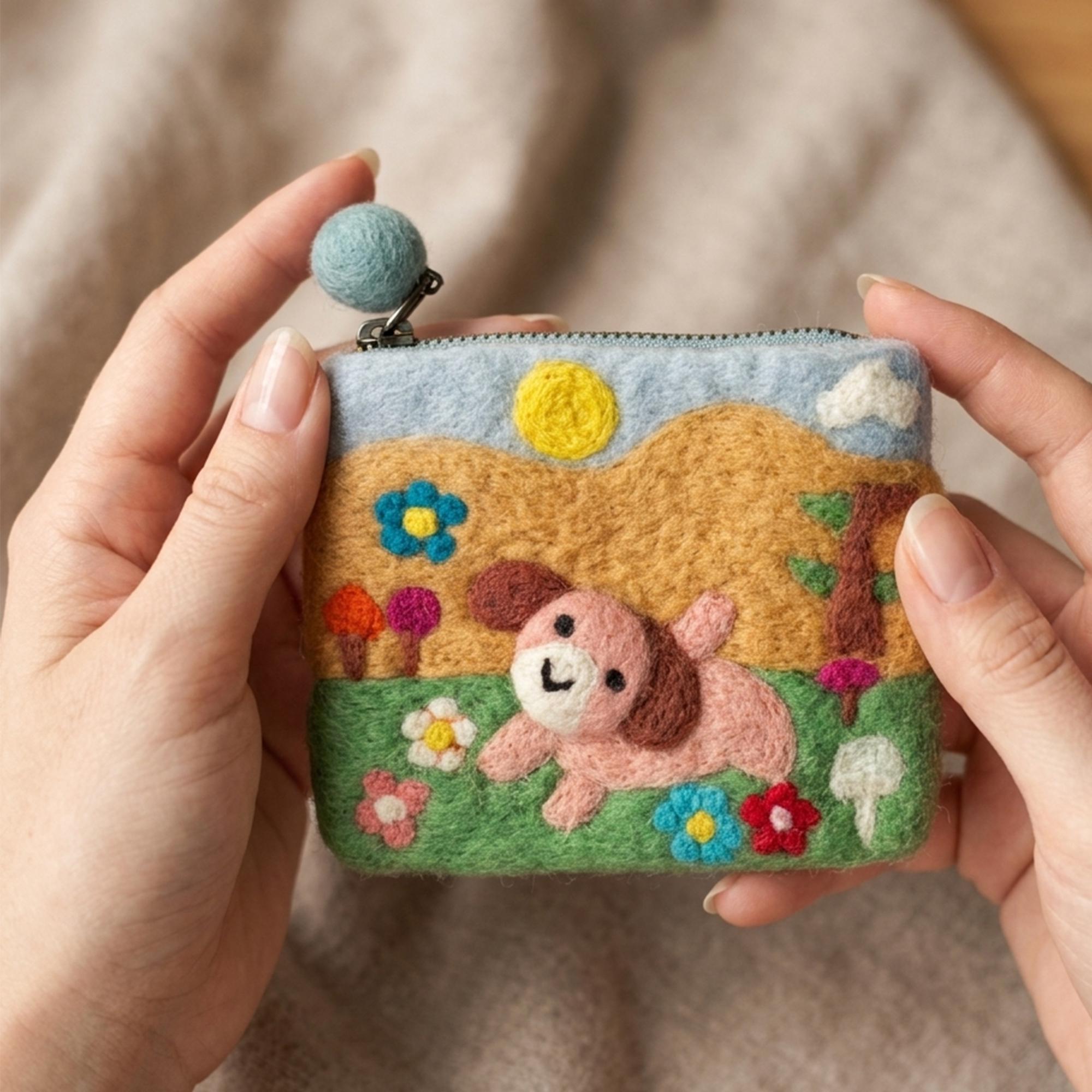 Handmade Wool Felt Dog Coin Purse Needle Felted Puppy Pouch