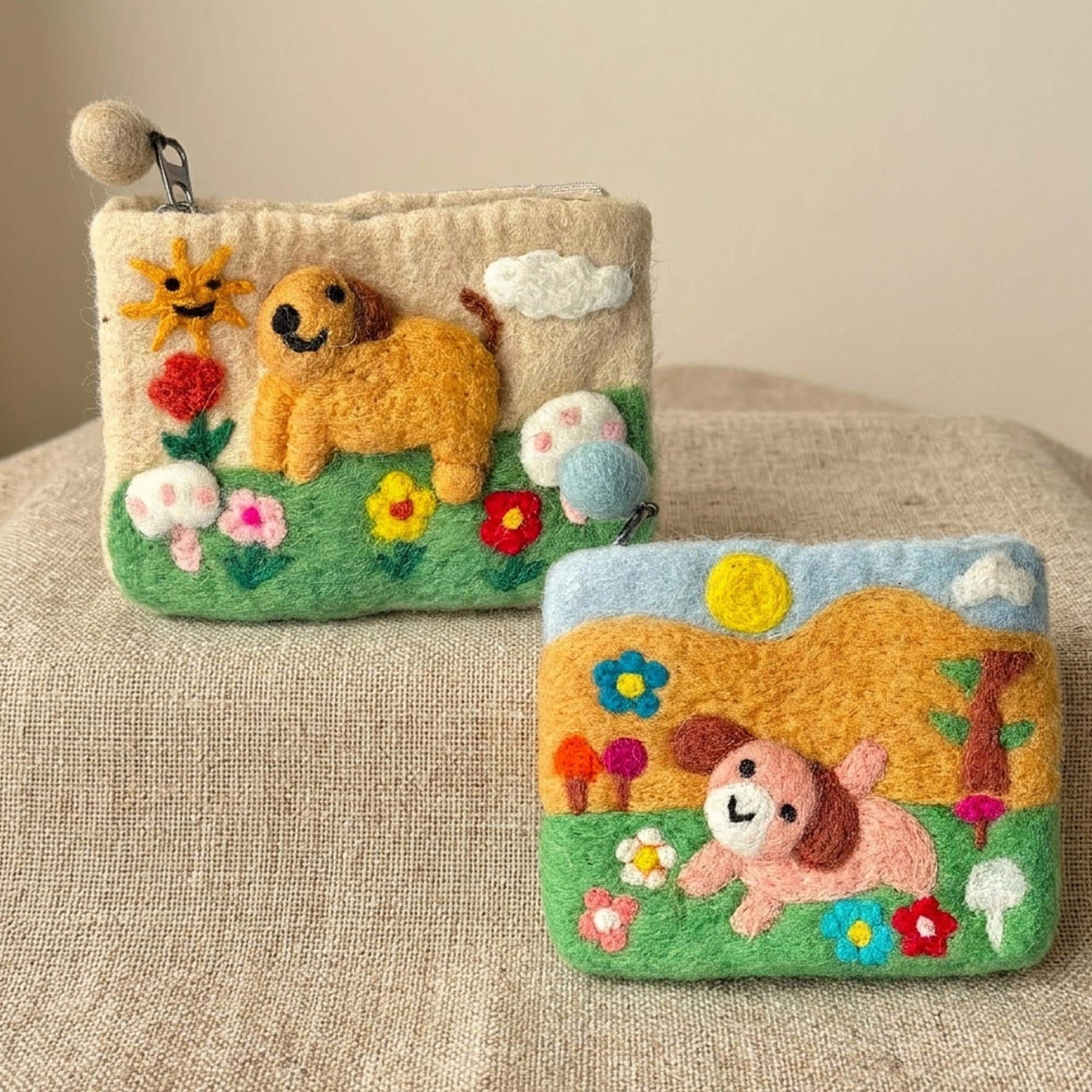 Handmade Wool Felt Dog Coin Purse Needle Felted Puppy Pouch