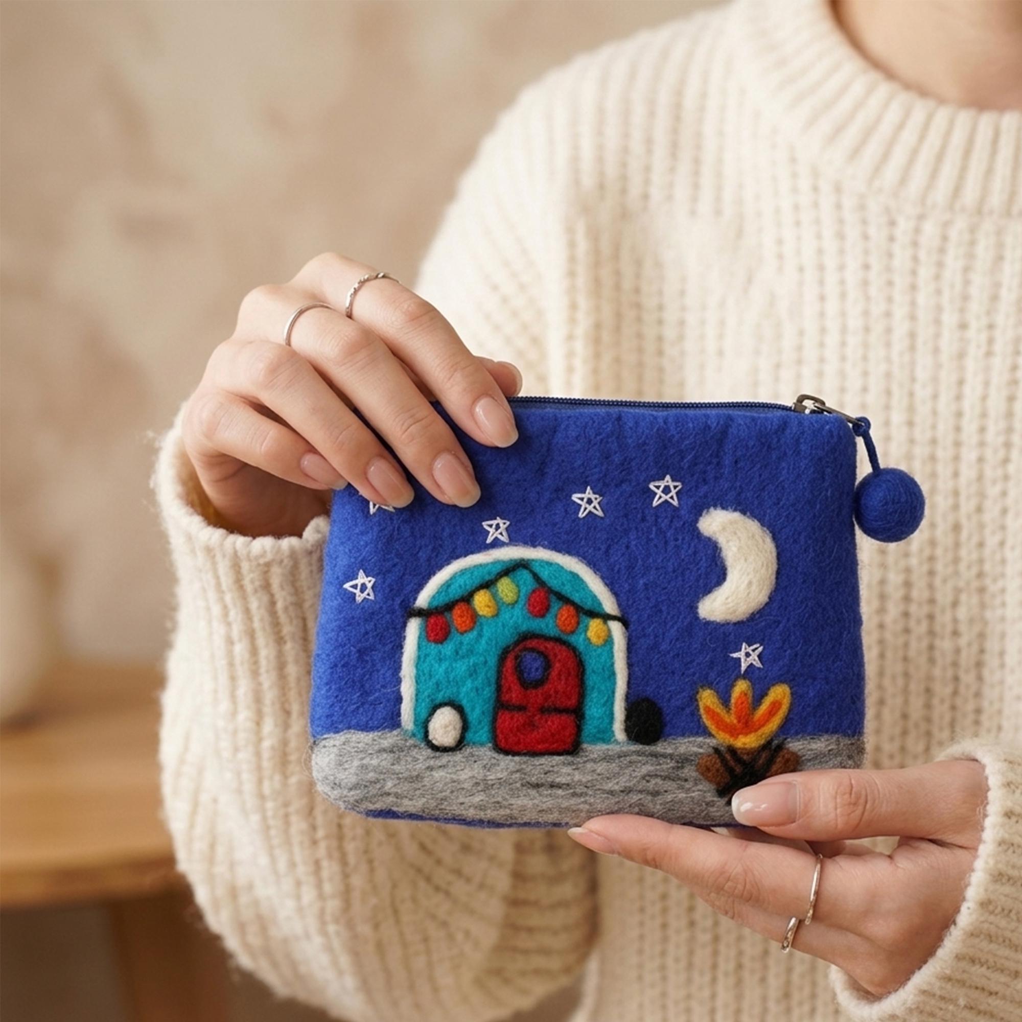 Hand Felted Wool Coin Purse Dolphin Camping Artisan Organizer