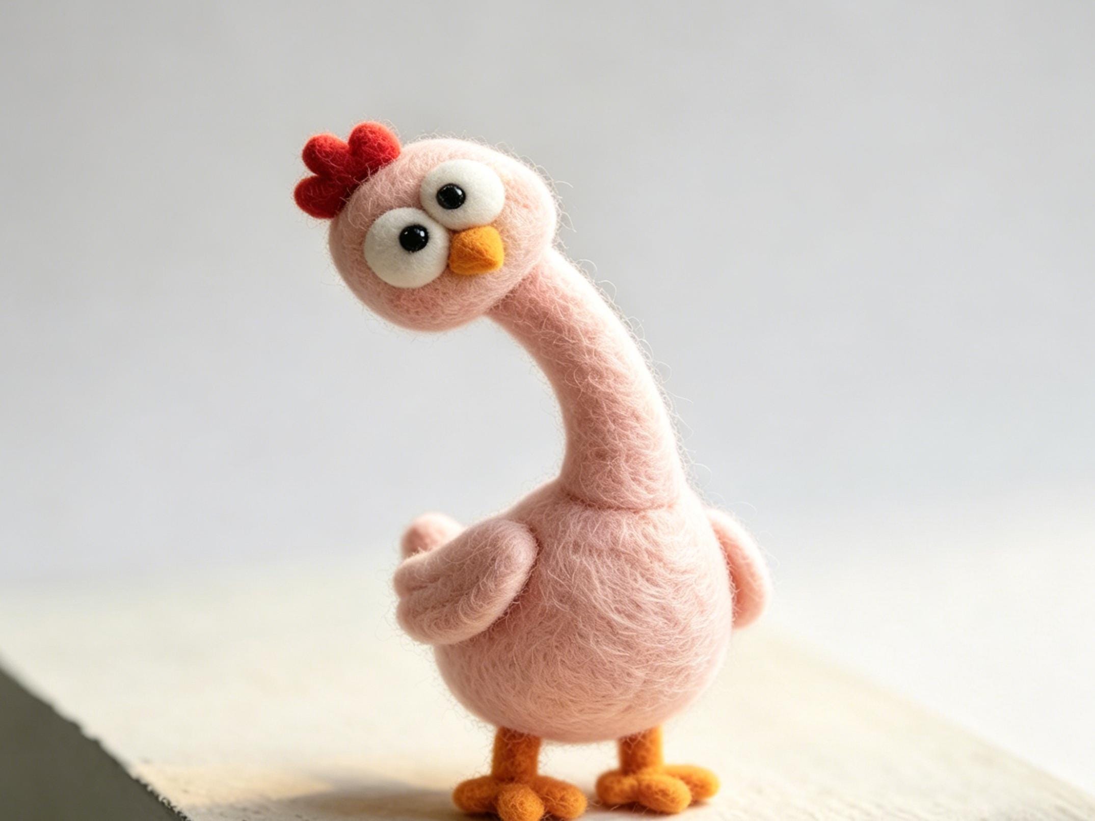 Needle Felted Wool Chicken Figurine Handmade Long Neck Artwork