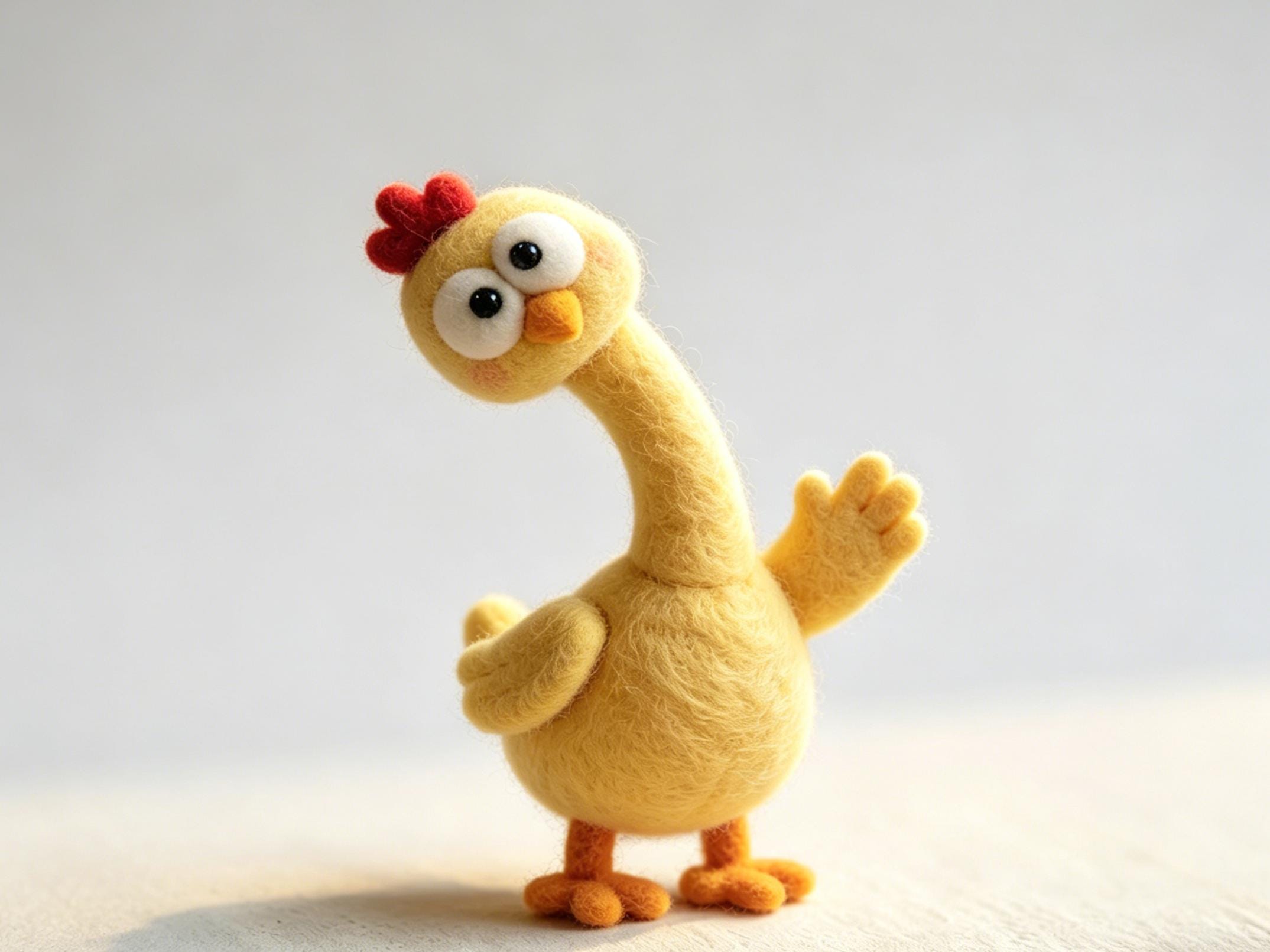 Needle Felted Wool Chicken Figurine Handmade Long Neck Artwork