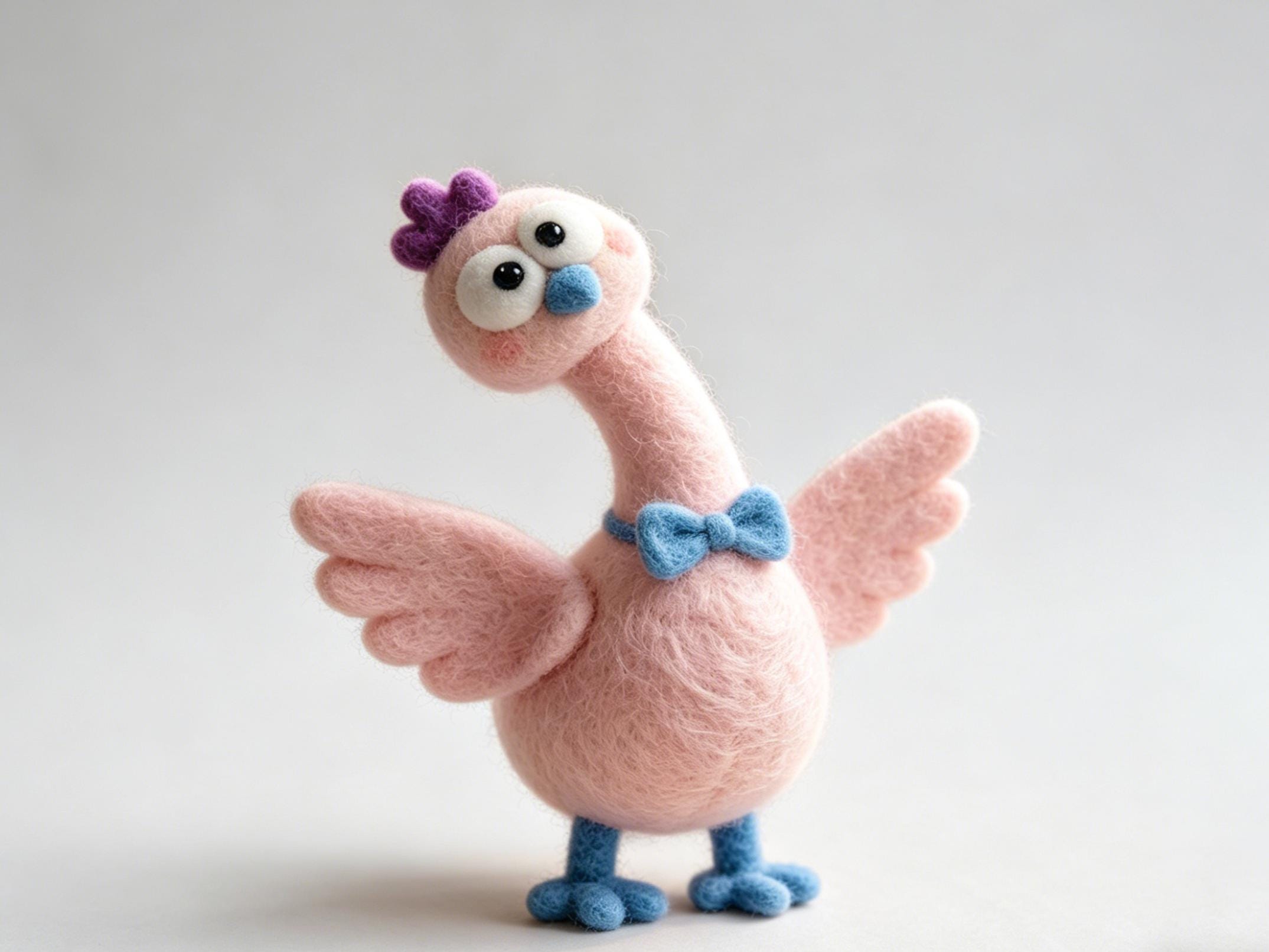 Needle Felted Wool Chicken Figurine Handmade Long Neck Artwork