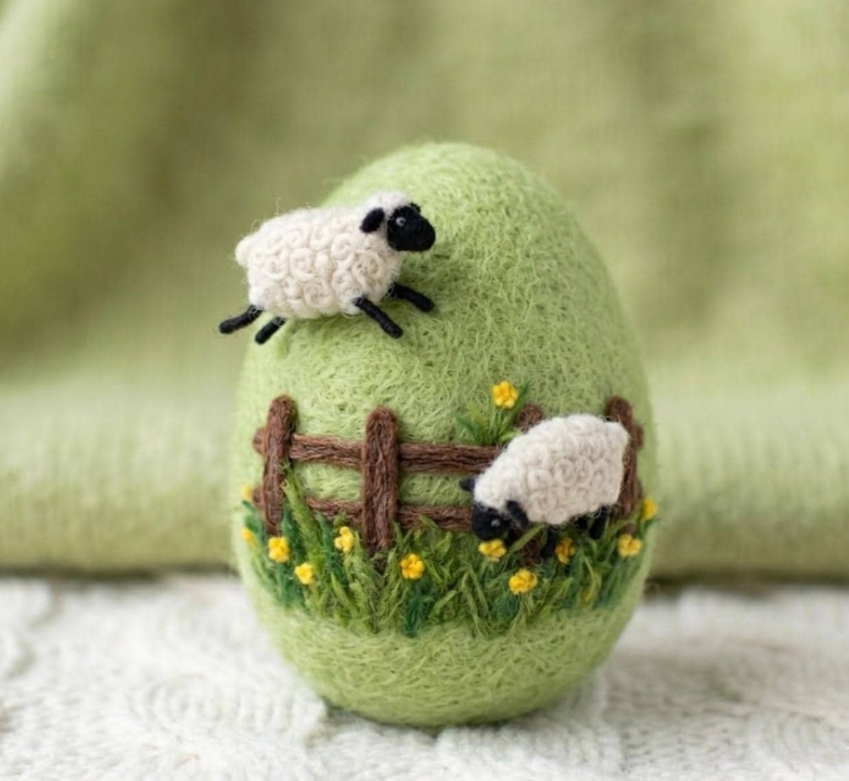 Needle Felted Wool Egg Ornament Handmade with Floral and Animal Design