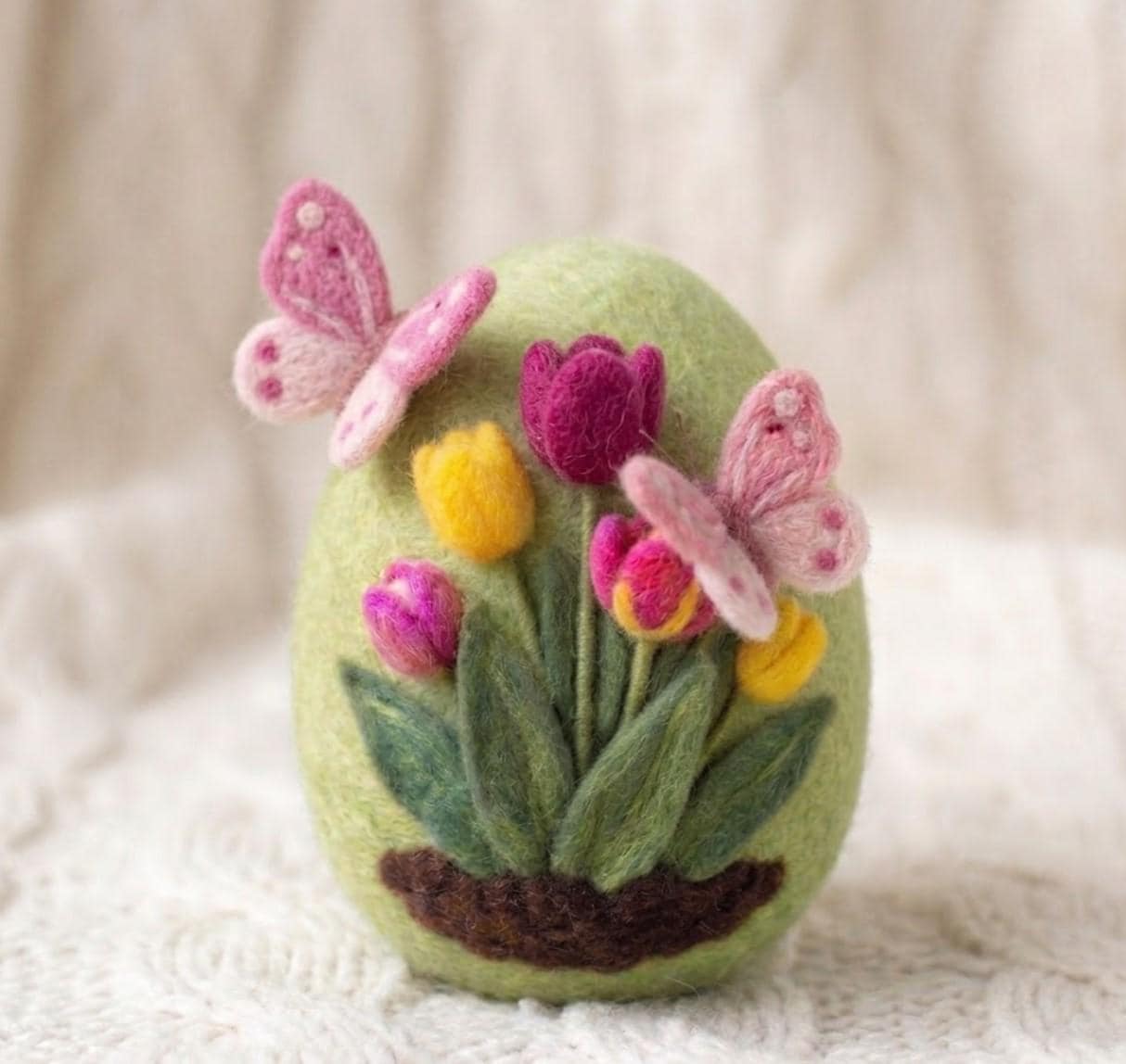 Needle Felted Wool Egg Ornament Handmade with Floral and Animal Design