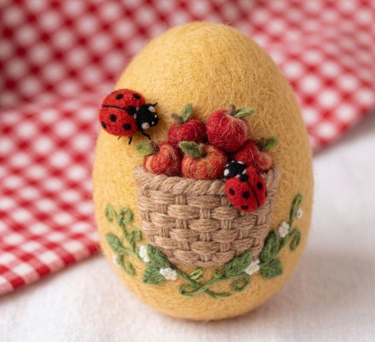 Needle Felted Wool Egg Ornament Handmade with Floral and Animal Design