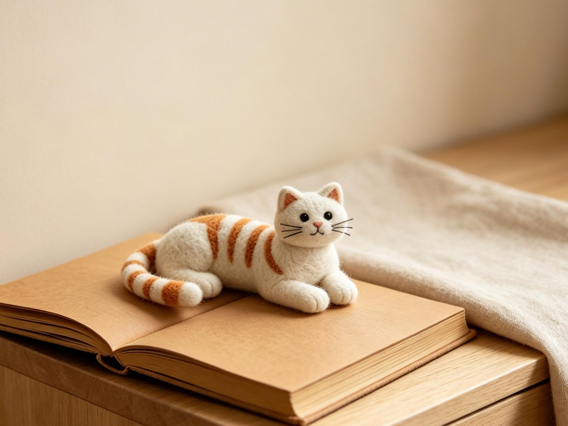 Handmade Wool Felt Cat Plush Toy Needle Felted Animal Ornament