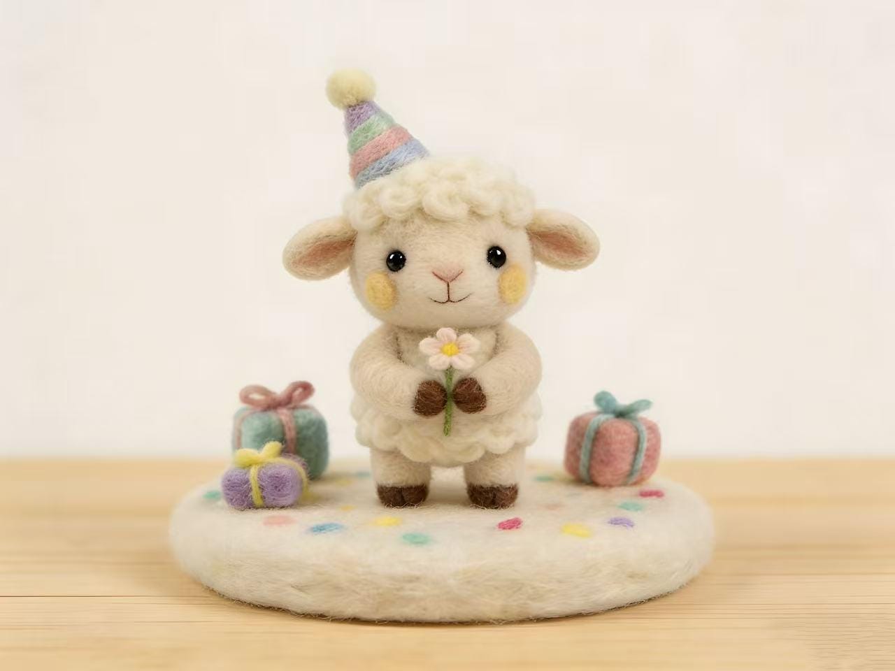 Needle Felted Wool Sheep Figurine Handmade Decoration