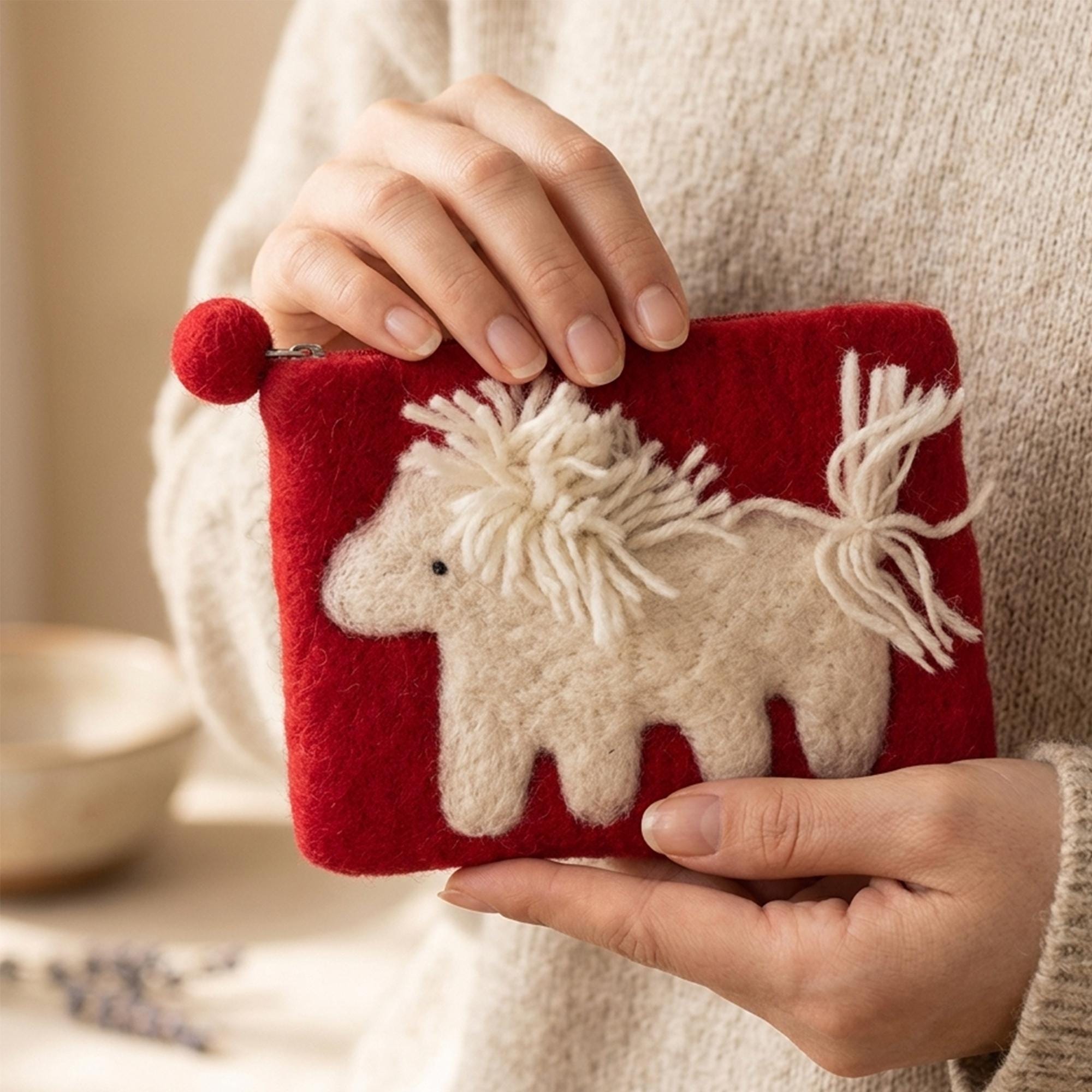 Handmade Wool Felt Horse Coin Purse Needle Felted Pony Pouch