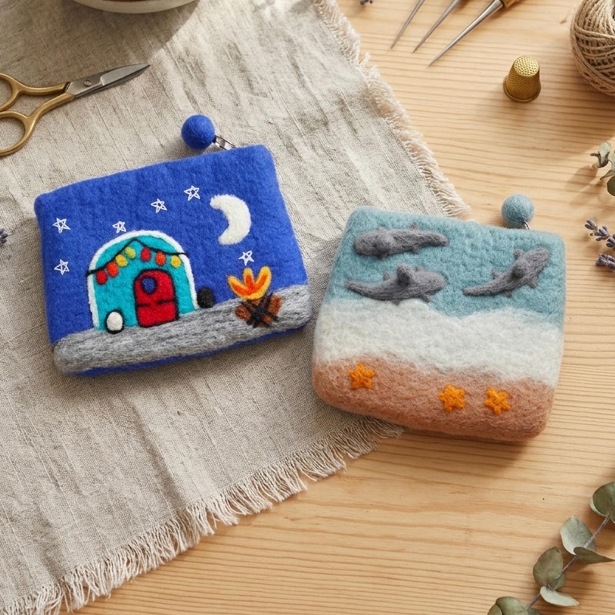 Hand Felted Wool Coin Purse Dolphin Camping Artisan Organizer