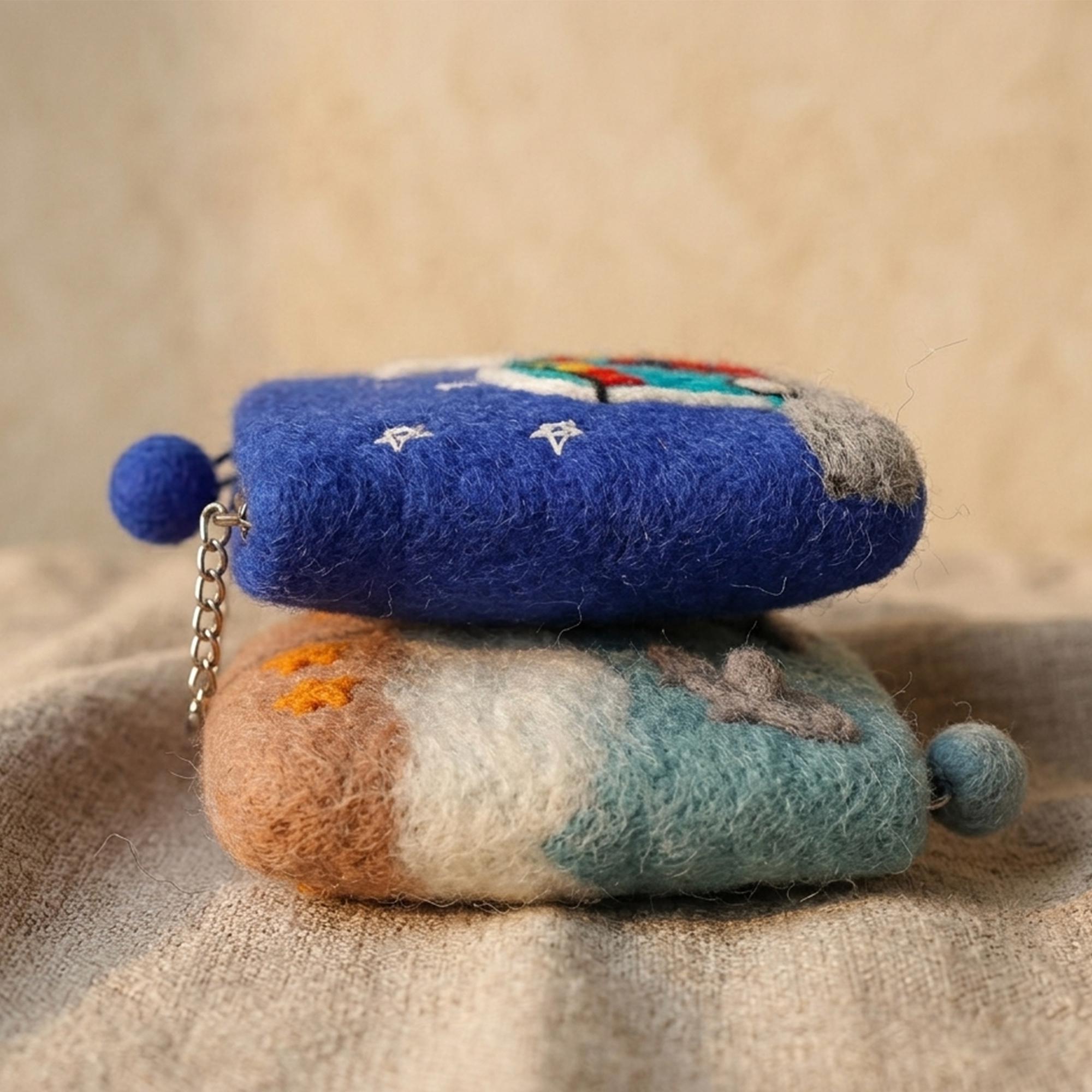 Hand Felted Wool Coin Purse Dolphin Camping Artisan Organizer