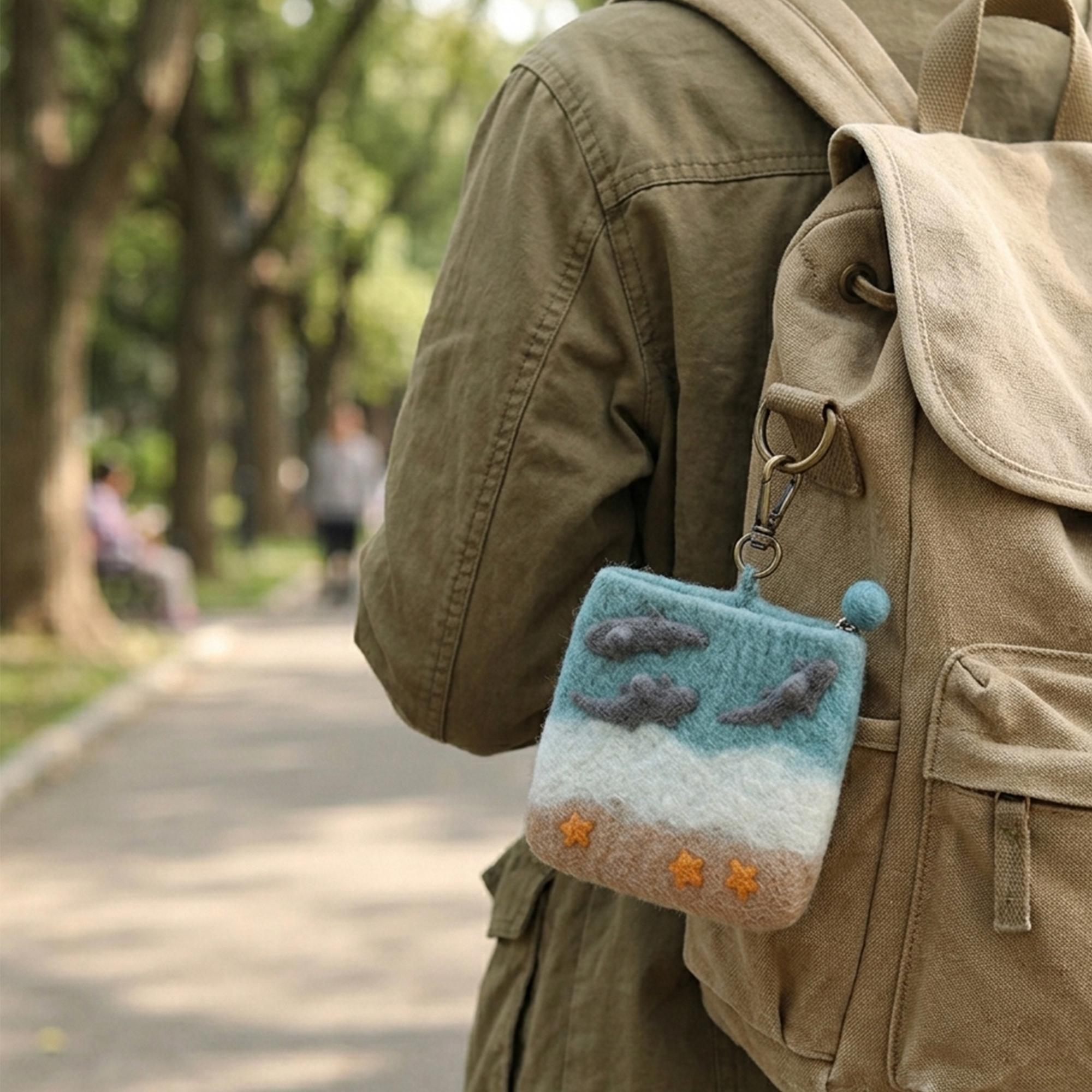Hand Felted Wool Coin Purse Dolphin Camping Artisan Organizer