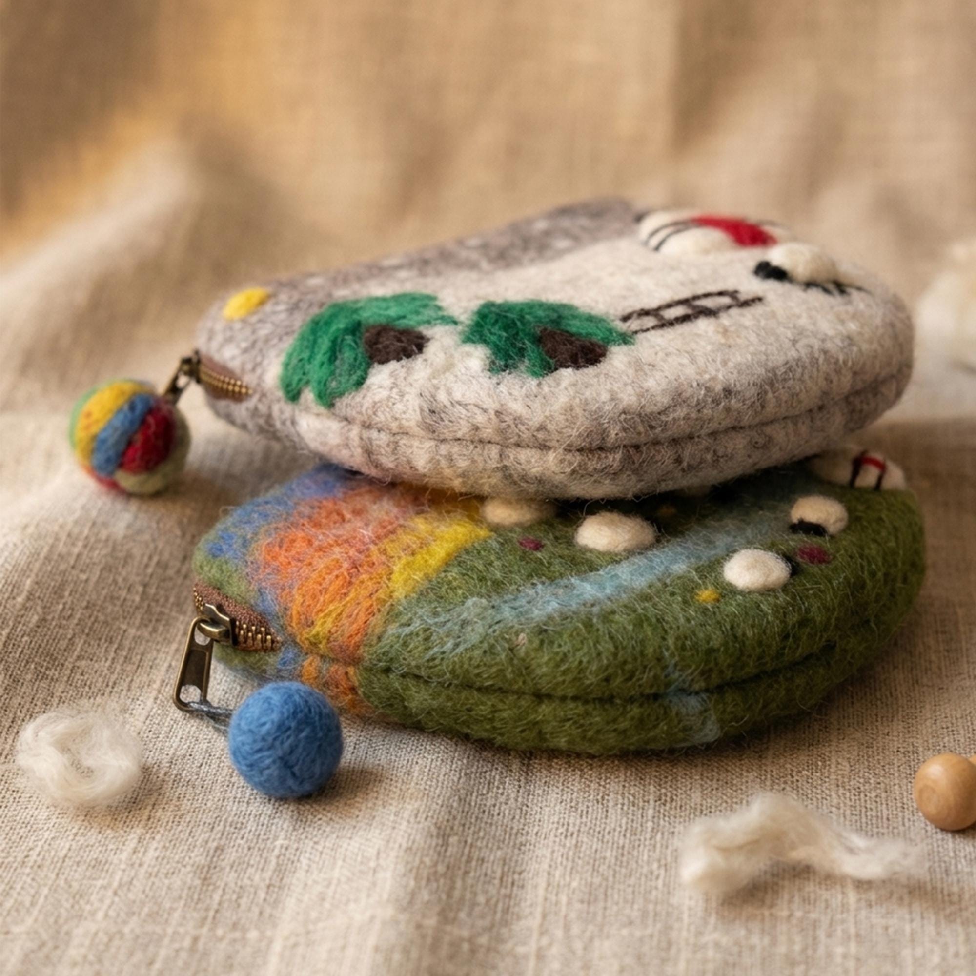 Handmade Wool Felt Scenic Coin Purse Needle Felted Sunset Meadow Ranch Pouch
