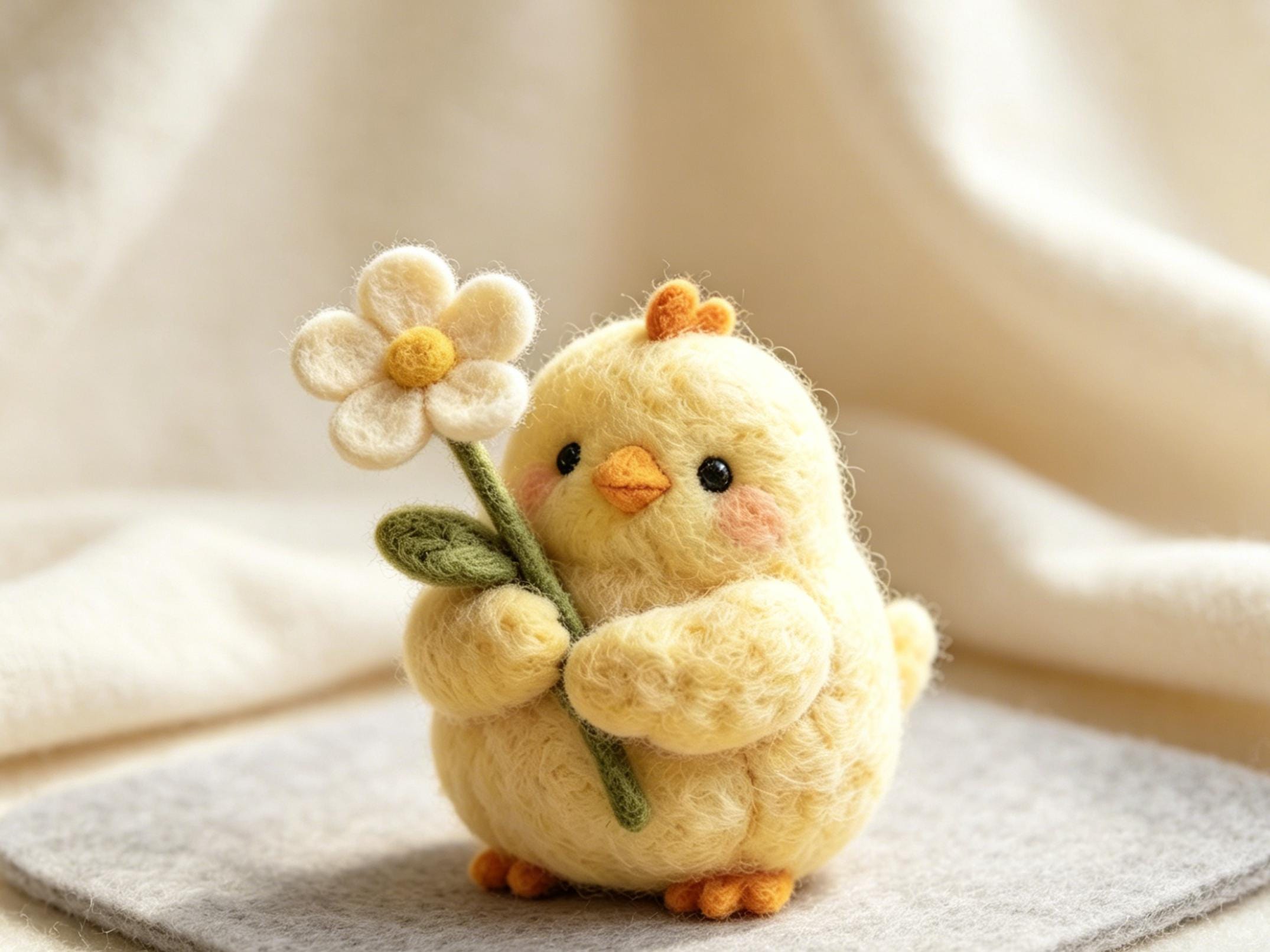 Needle Felted Wool Figurine Handmade Daisy Accent Decoration