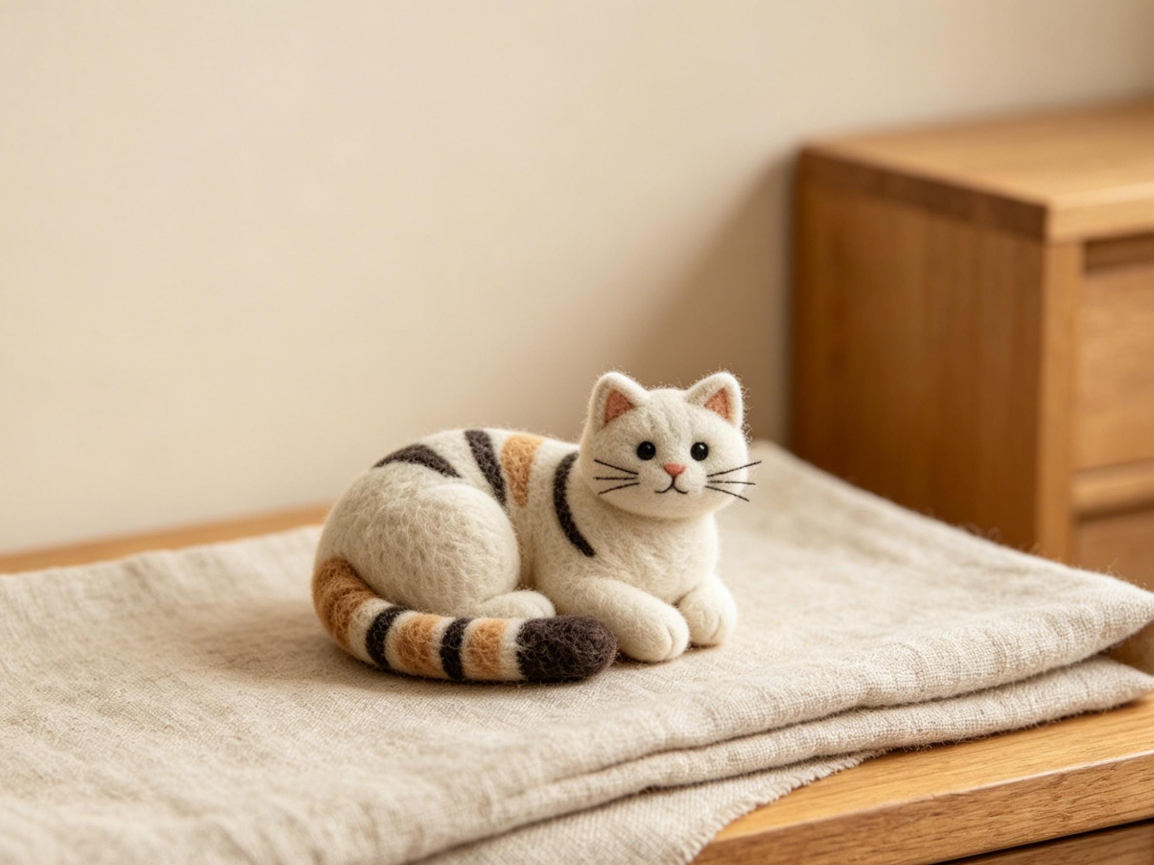 Handmade Wool Felt Cat Plush Toy Needle Felted Animal Ornament