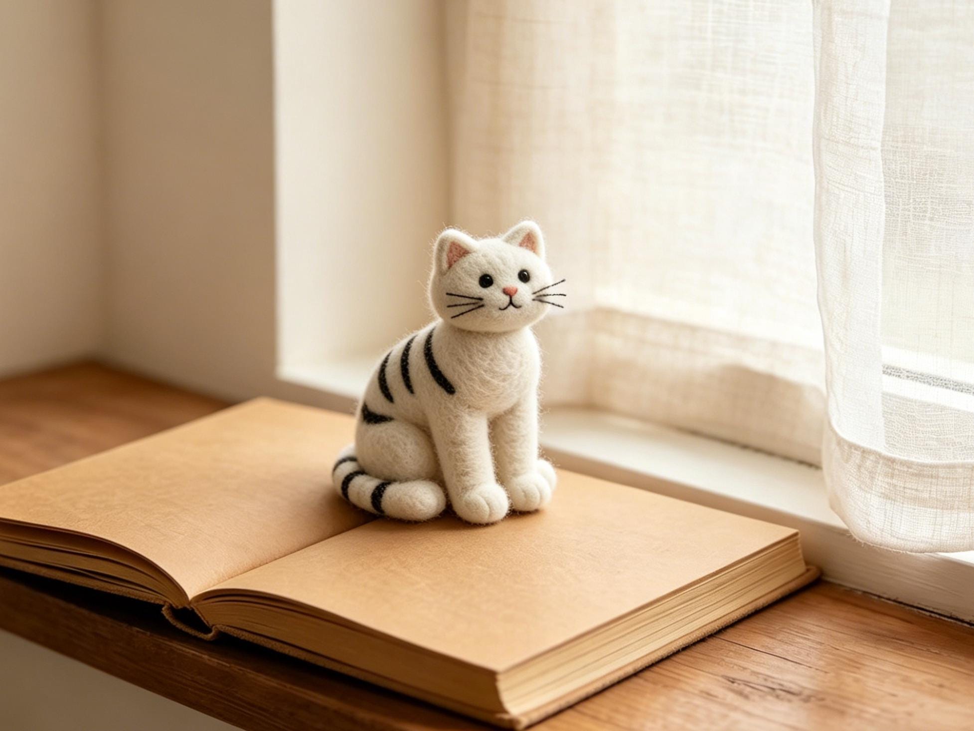 Handmade Wool Felt Cat Plush Toy Needle Felted Animal Ornament