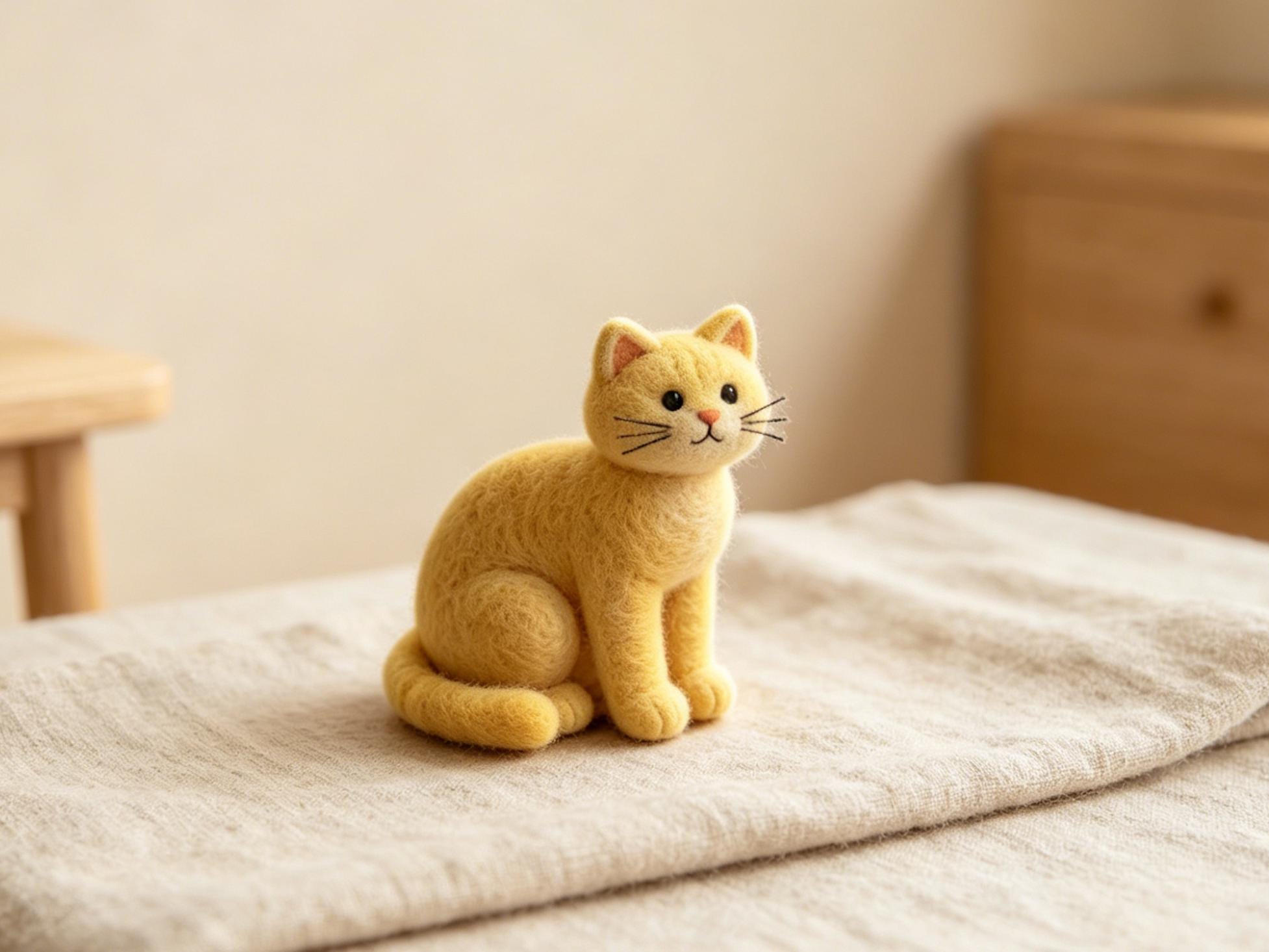 Handmade Wool Felt Cat Plush Toy Needle Felted Animal Ornament