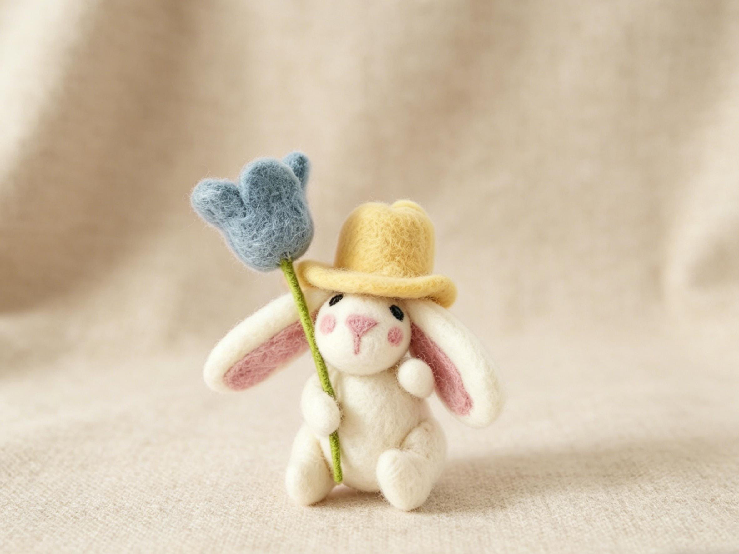 Handmade Needle Felted Wool Bunny Rabbit Figurine Farm Animal Ornament