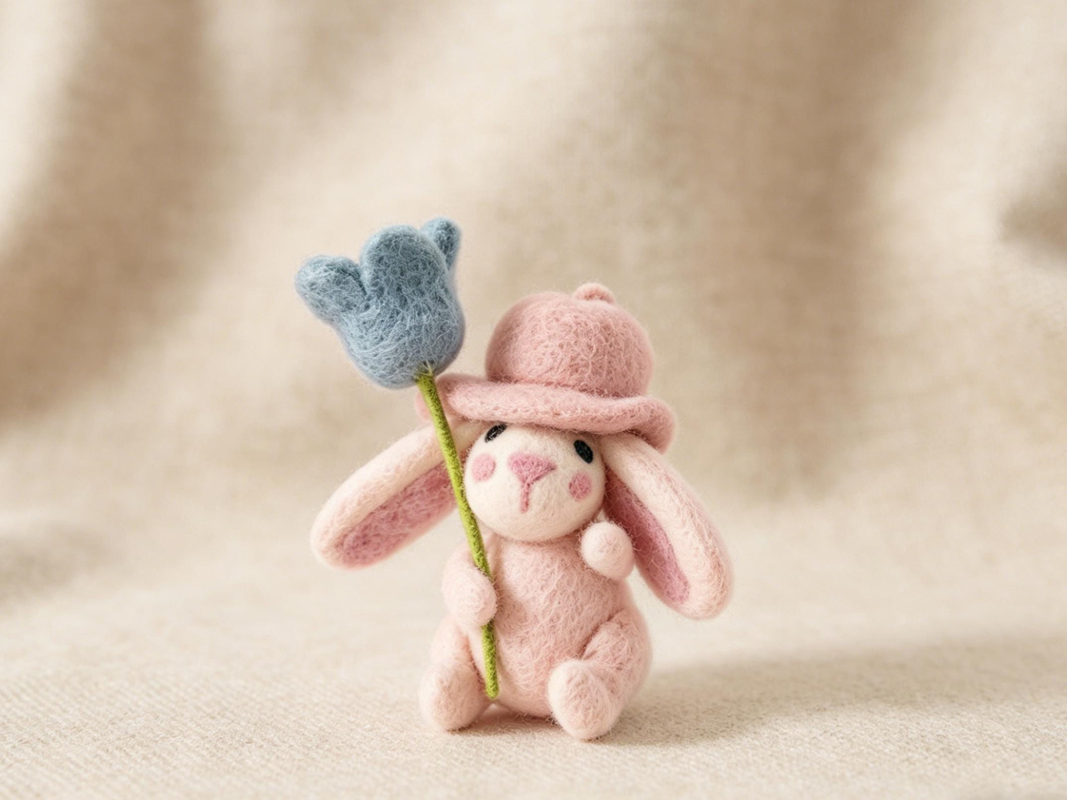 Handmade Needle Felted Wool Bunny Rabbit Figurine Farm Animal Ornament